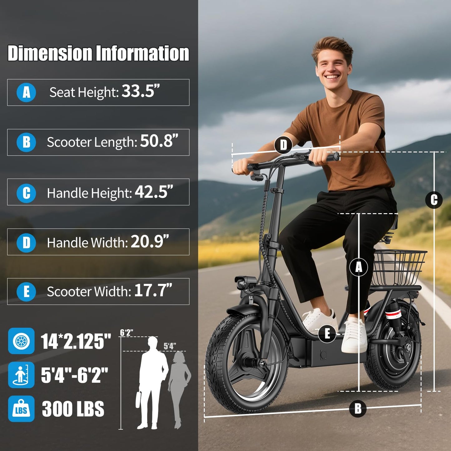 Electric Scooter for Adults, 1000W Peak Motor, Up to 25 MPH 30 Miles, Electric Scooter with Seat, Multiple Suspension, Bright Lights, Provides Comfortable and Safe Ride, 14" E Scooter for Commuting
