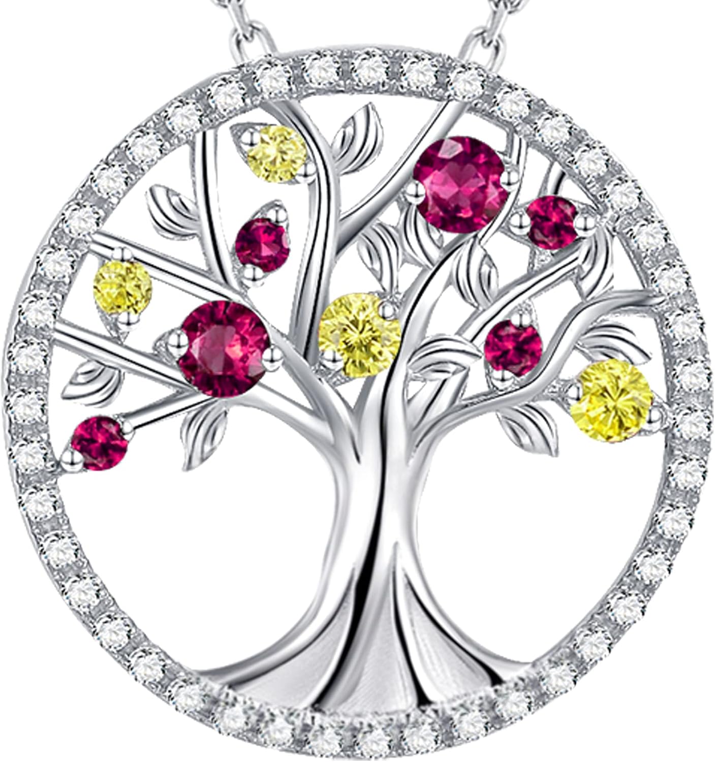 Tree of Life Necklace Birthday Gifts for Wife Mom January February Birthstones Necklace Garnet Amethyst and More Stones Jewelry 925 Sterling Silver