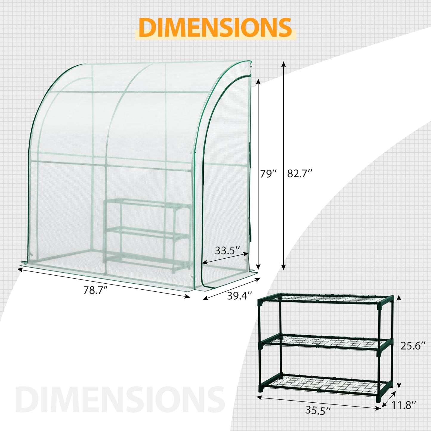 EAGLE PEAK 3 Tier Lean to Portable Greenhouse, Heavy-Duty Indoor & Outdoor Garden with Wire Shelves, 2 Roll-Up Zipper Doors, Easy Assembly, 79"x39"x83" Clear/Green PE Cover