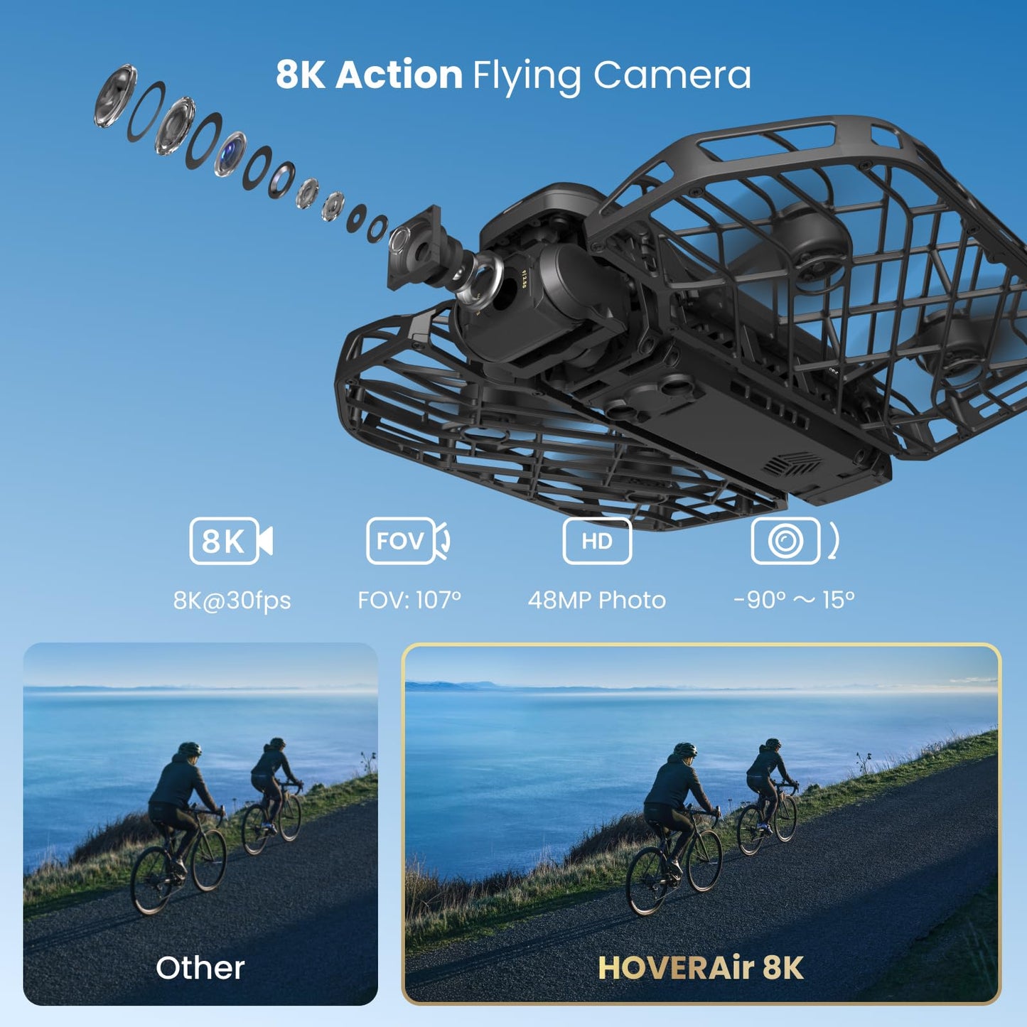 HOVERAir X1 PROMAX 8K Drone with Camera, Foldable Action Flying Camera with 42 KM/H Follow Speed, 15+ Fully Automatic Flight Modes, Fly Anywhere with OmniTerrain, SmoothCapture 2.0(Fly Joy Combo)