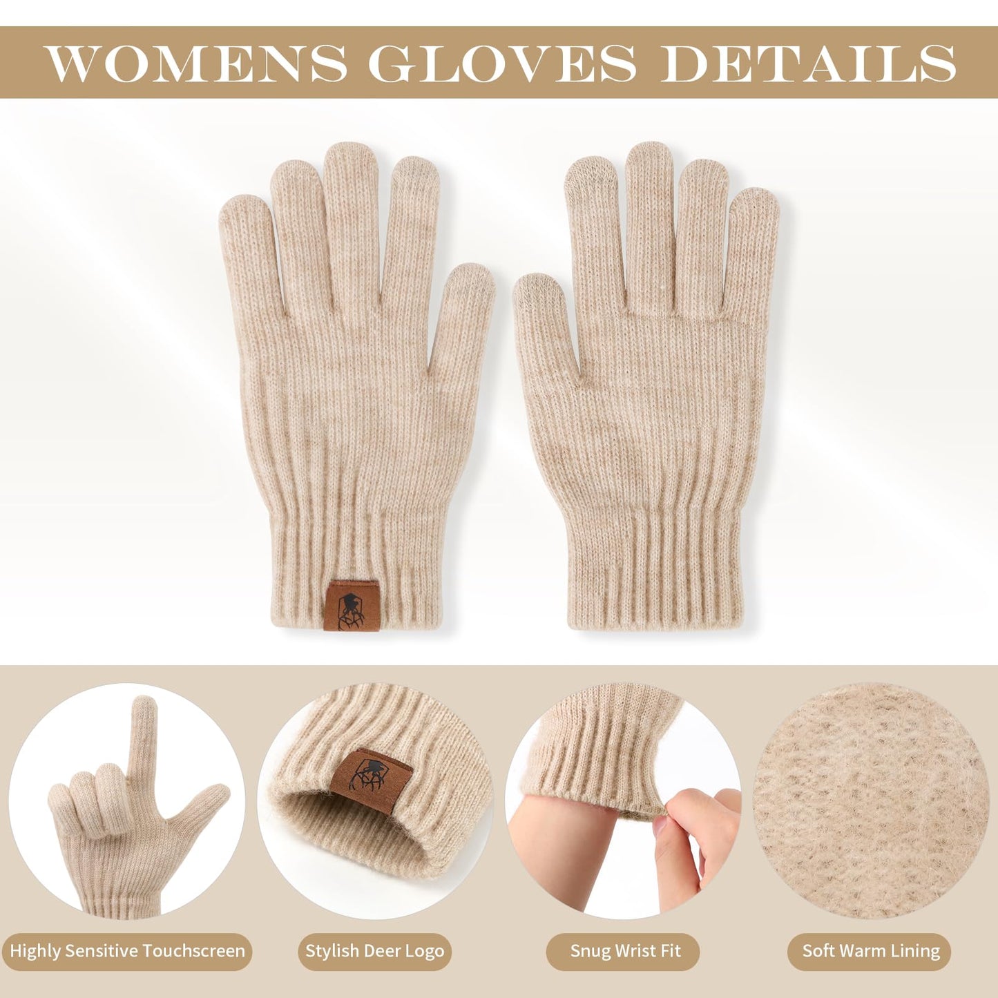 Winter Gloves for Women Upgraded Touch Screen Warm Knit Gloves for Working Driving Running