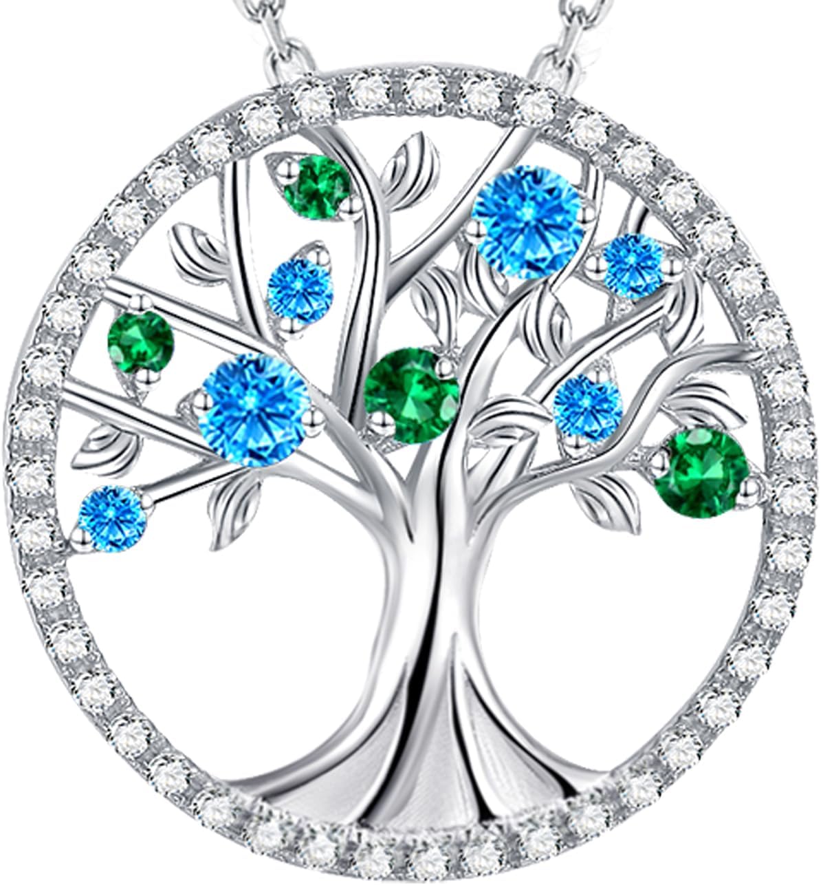 Tree of Life Necklace Birthday Gifts for Wife Mom January February Birthstones Necklace Garnet Amethyst and More Stones Jewelry 925 Sterling Silver