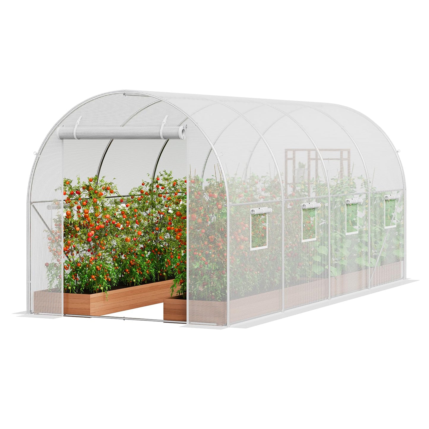VEVOR Walk-in Tunnel Greenhouse, 9.6x6.4x6.2 ft Hoop House Greenhouse Tunnel, Plant Hot House with Galvanized Steel Frame, White PE Cover, Roll-up Zipper Door and 6 Windows for Outdoor