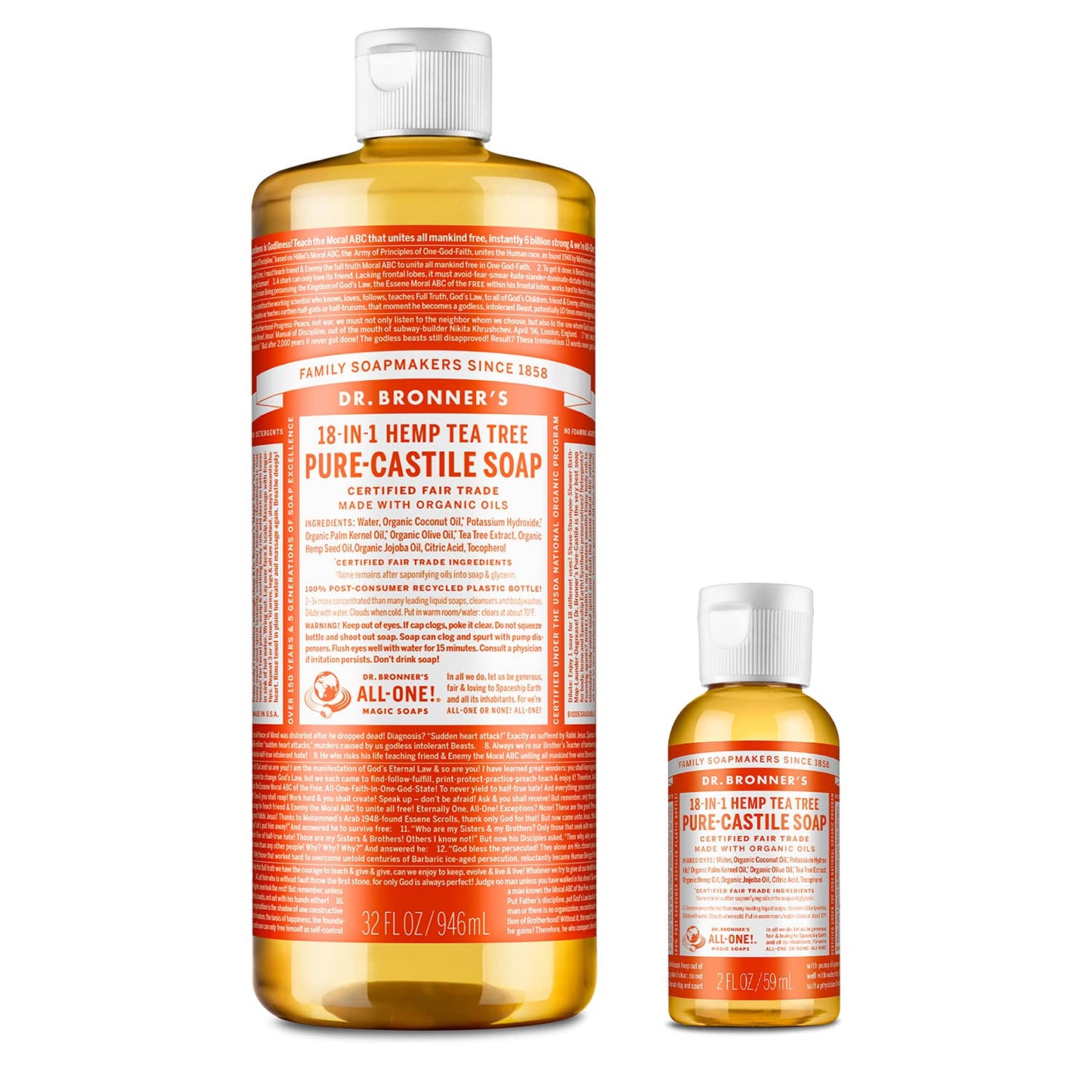 Dr. Bronner's Pure-Castile Liquid Soap – Lavender Bundle. 32 oz. Bottle and 2 oz. Travel Bottle