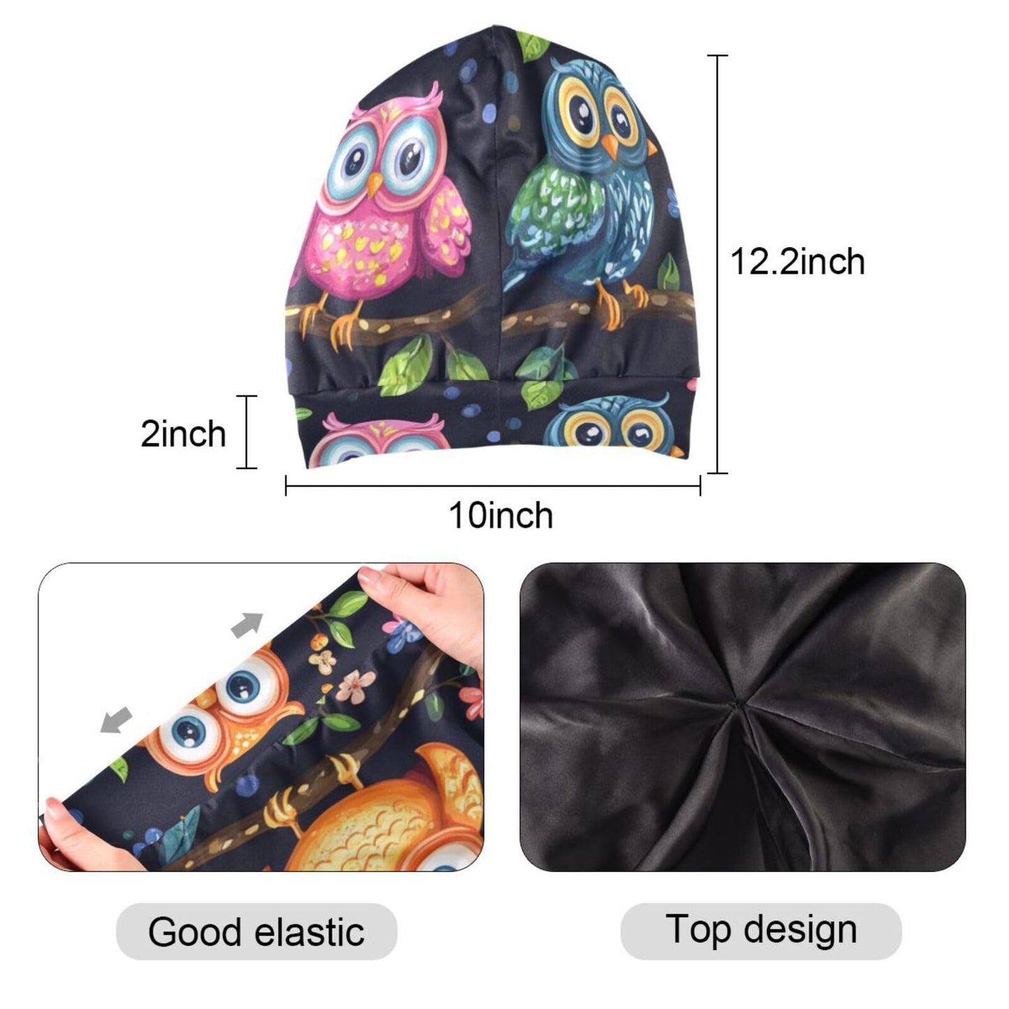 Satin Bonnet Lined Sleep Cap Hair Wrap Cover Slouchy Beanie for Curly Hair Protection for Gifts for Men Women Dark Blue Stars