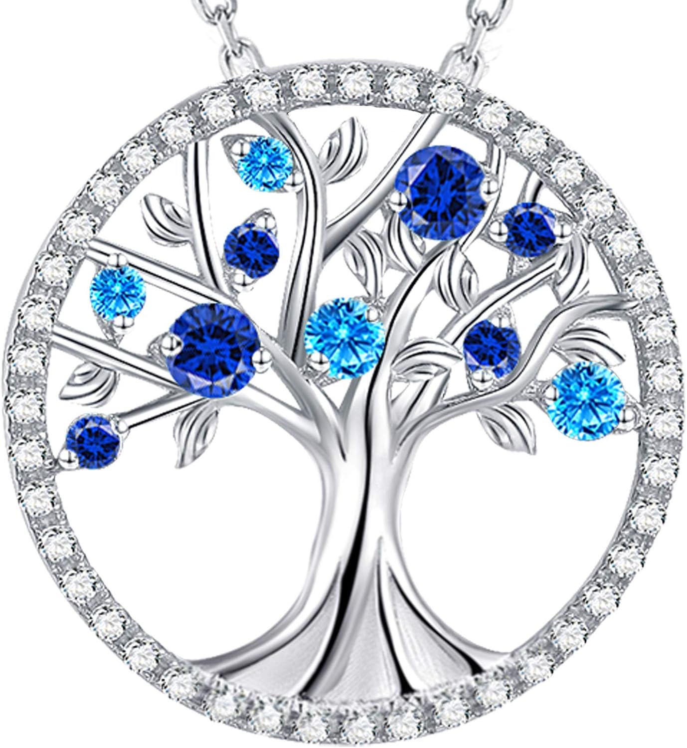 Tree of Life Necklace Birthday Gifts for Wife Mom January February Birthstones Necklace Garnet Amethyst and More Stones Jewelry 925 Sterling Silver