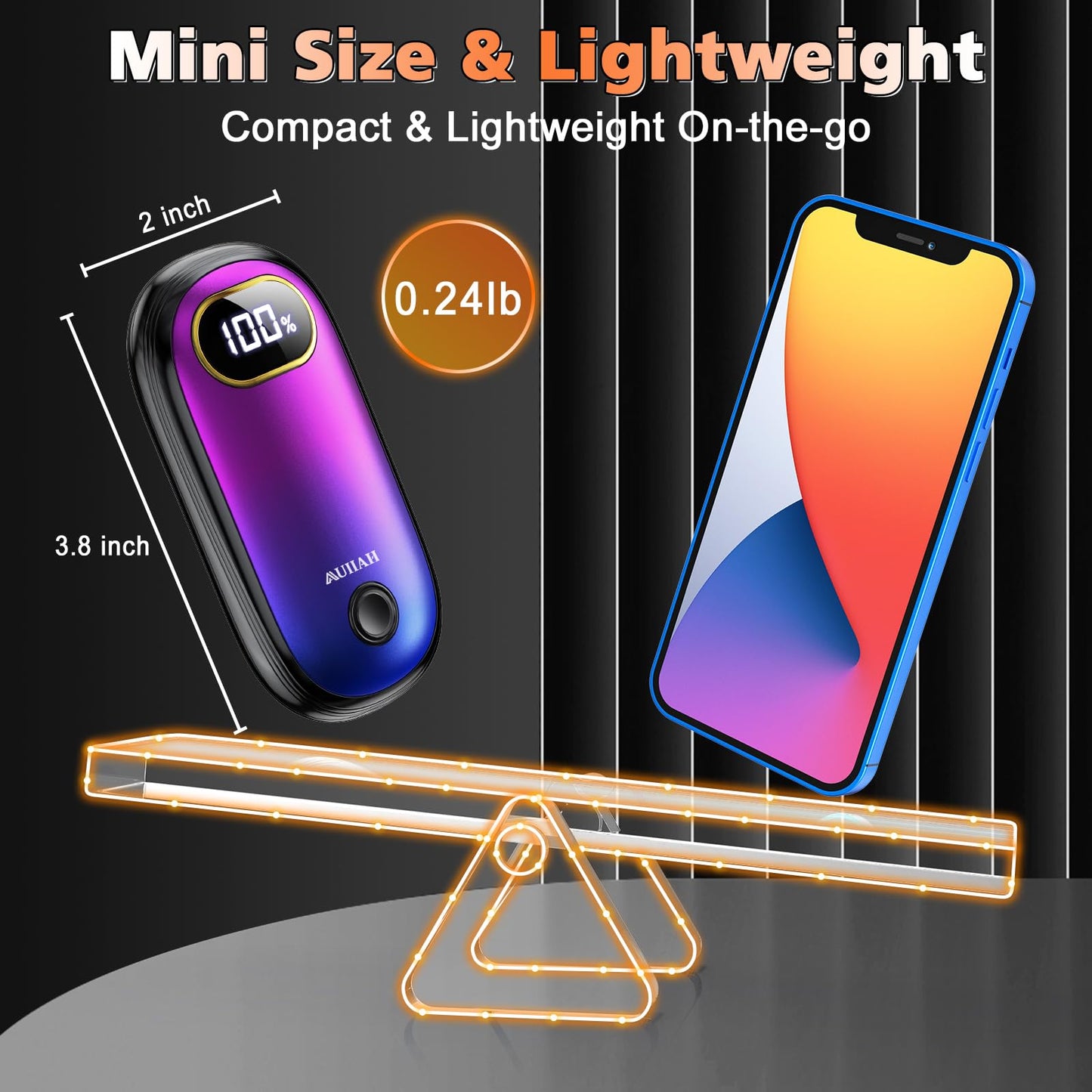 Hand Warmers Rechargeable - Electric Hand Warmers 2 Pack with Dual-Sided Heating for 15Hrs Warmth, LED Display & Flashlight, Hunting Essentials, Gifts for Christmas Man Women Raynauds Golf