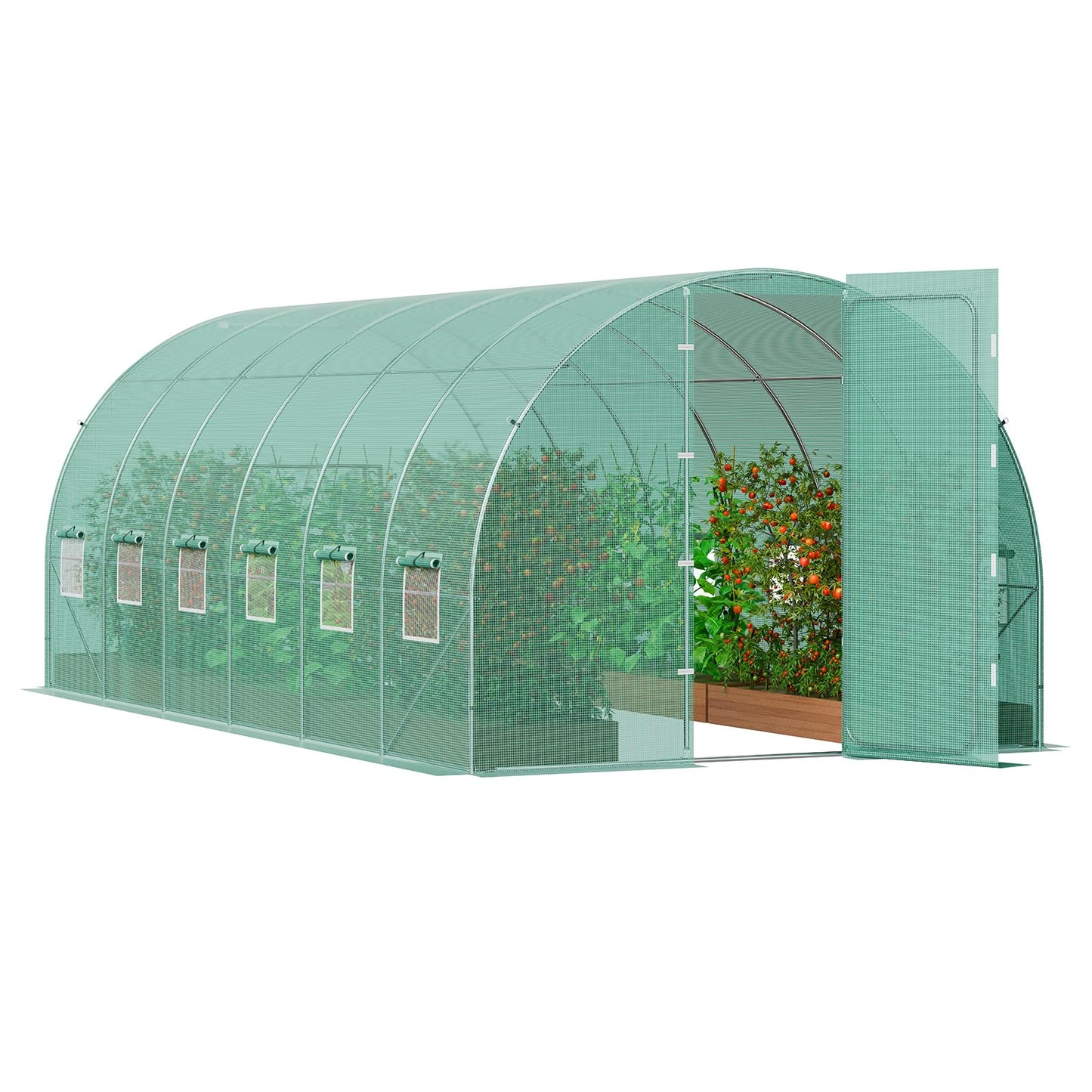 VEVOR Walk-in Tunnel Greenhouse, 9.6x6.4x6.2 ft Hoop House Greenhouse Tunnel, Plant Hot House with Galvanized Steel Frame, White PE Cover, Roll-up Zipper Door and 6 Windows for Outdoor