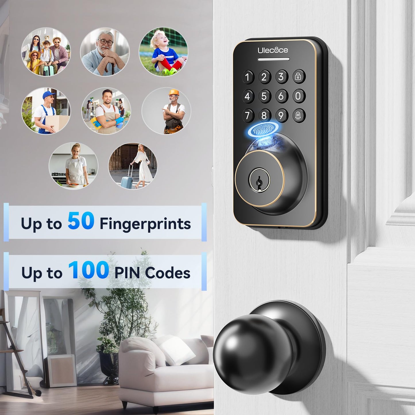 Fingerprint Keypad Deadbolt with Handle Set, Keyless Entry Door Lock, Door Locks for Front Door Lock Set, App Control, Auto Locking, Easy to Install, Matte Black