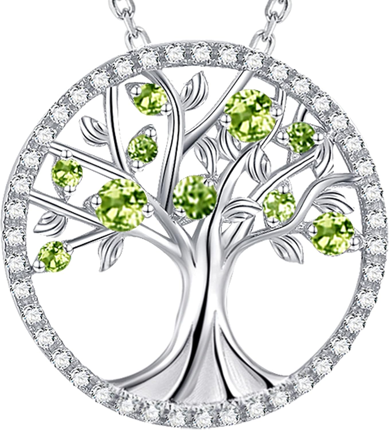 Tree of Life Necklace Birthday Gifts for Wife Mom January February Birthstones Necklace Garnet Amethyst and More Stones Jewelry 925 Sterling Silver