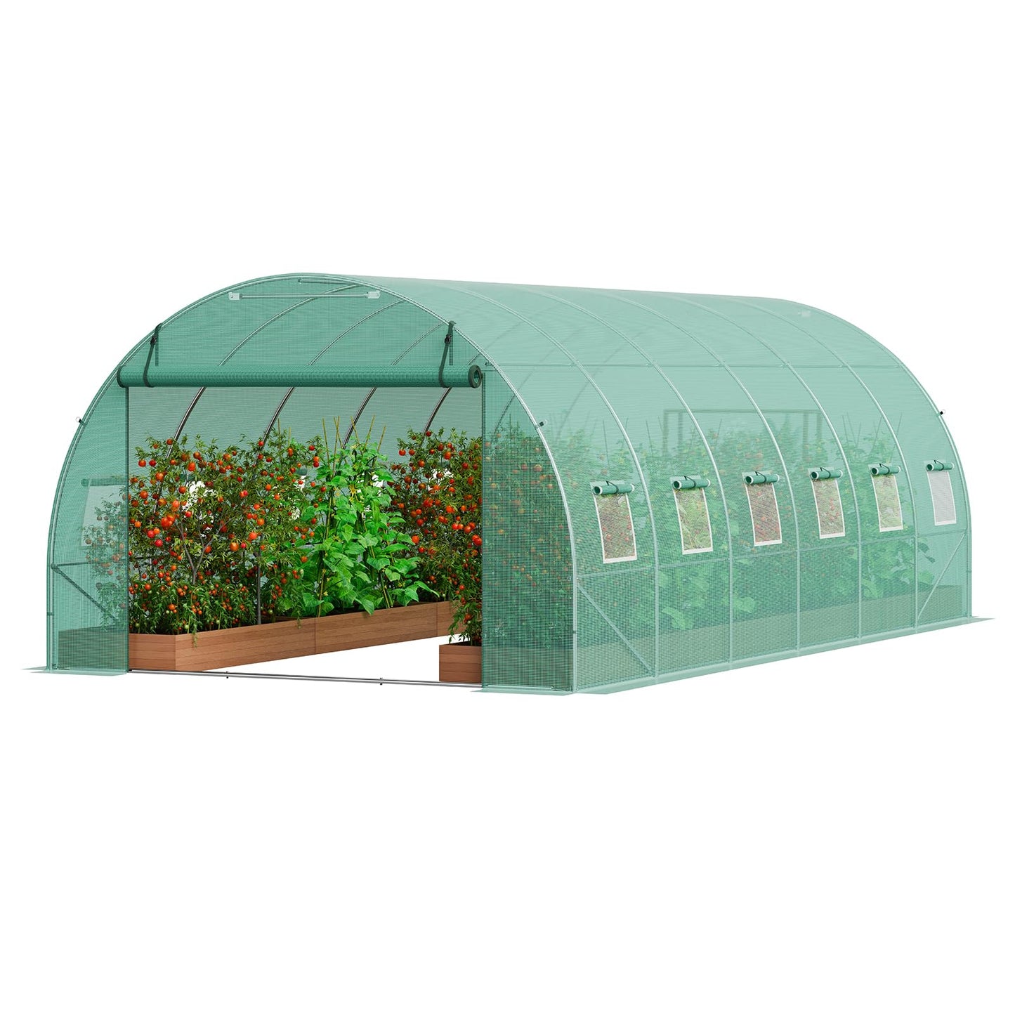 VEVOR Walk-in Tunnel Greenhouse, 9.6x6.4x6.2 ft Hoop House Greenhouse Tunnel, Plant Hot House with Galvanized Steel Frame, White PE Cover, Roll-up Zipper Door and 6 Windows for Outdoor
