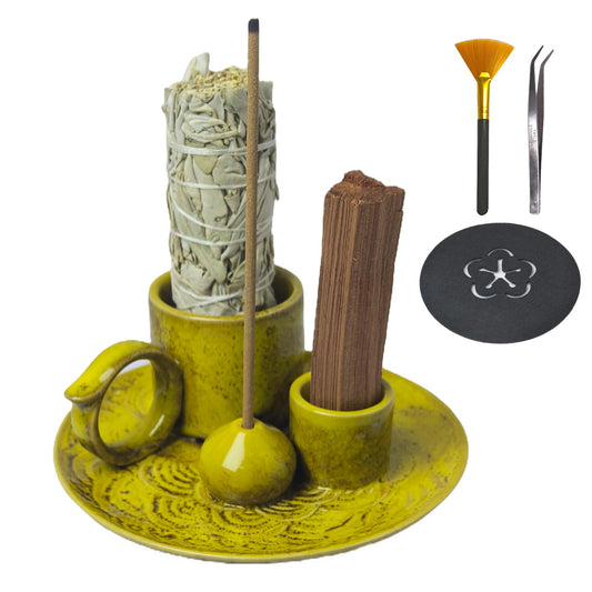 4 in 1 Incense Burner Holder for Sticks, Palo Santo Sticks Holder, Candle and Sage Holder for Burning Ceramic Ash Catcher Tray for Meditation Yoga Room Home Decor (Gray)