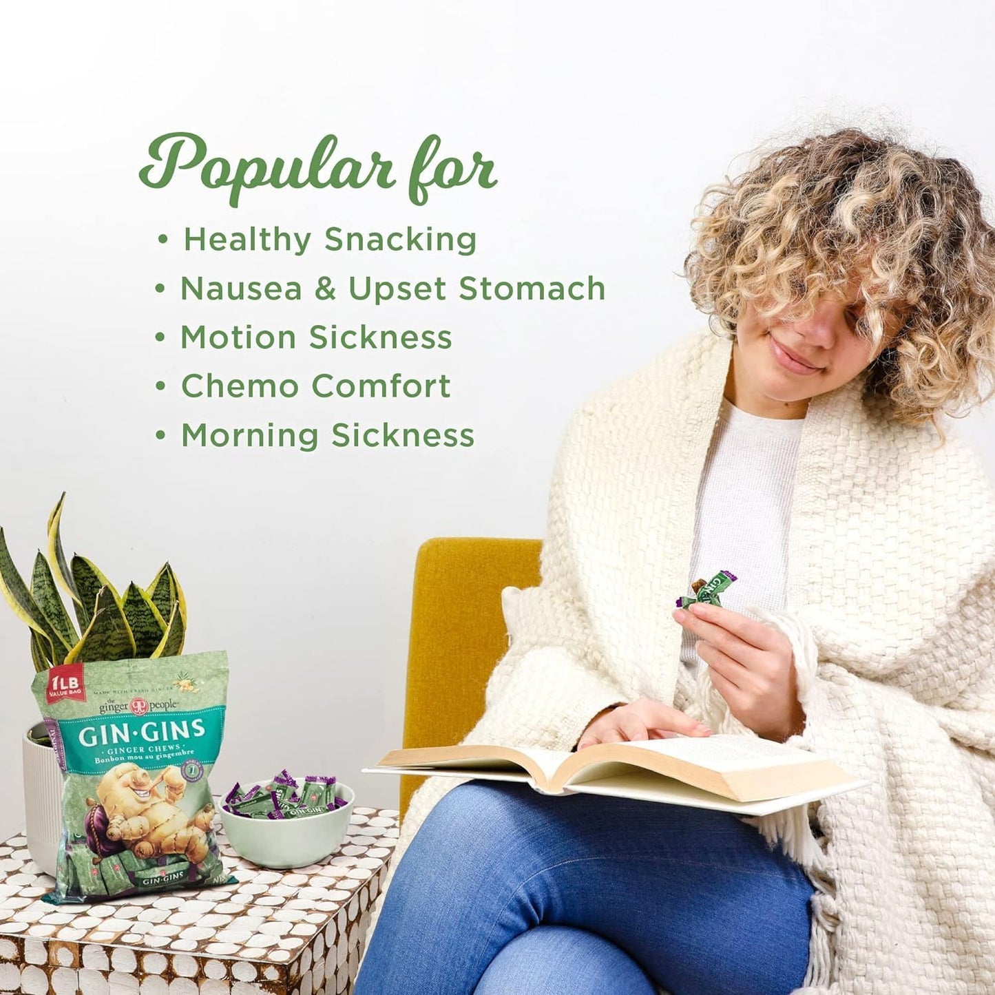 GIN GINS Spicy Apple Ginger Chews – Natural Fresh Ginger Candy by The Ginger People – Individually Wrapped Healthy Candy – Spicy Apple Ginger Flavor – Large 1 lb Bag (16oz) – Pack of 1