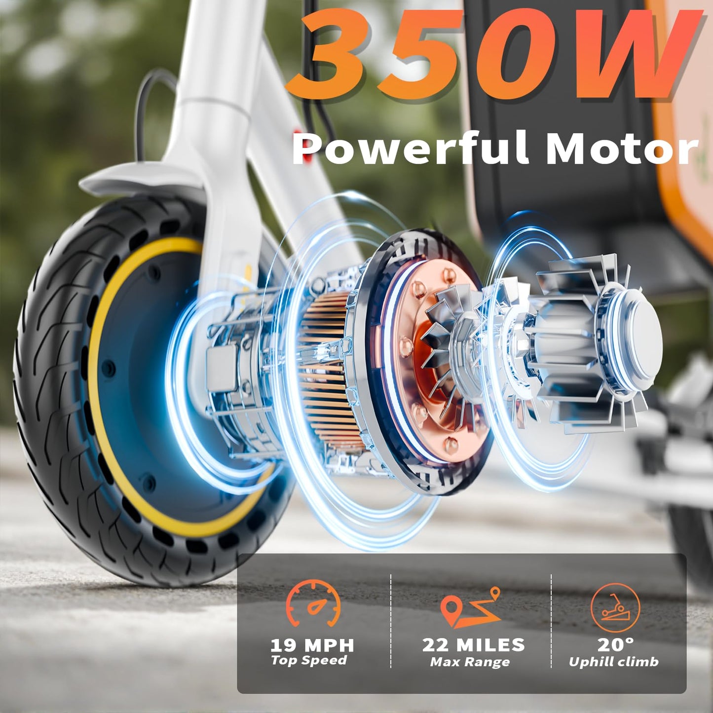 Electric Scooter for Adults, 350W/500W Motor, 16-22 Miles Range, 8.5"/10" Solid Tires, Dual Braking & Suspension, Folding Portable Commuting E-Scooter with App
