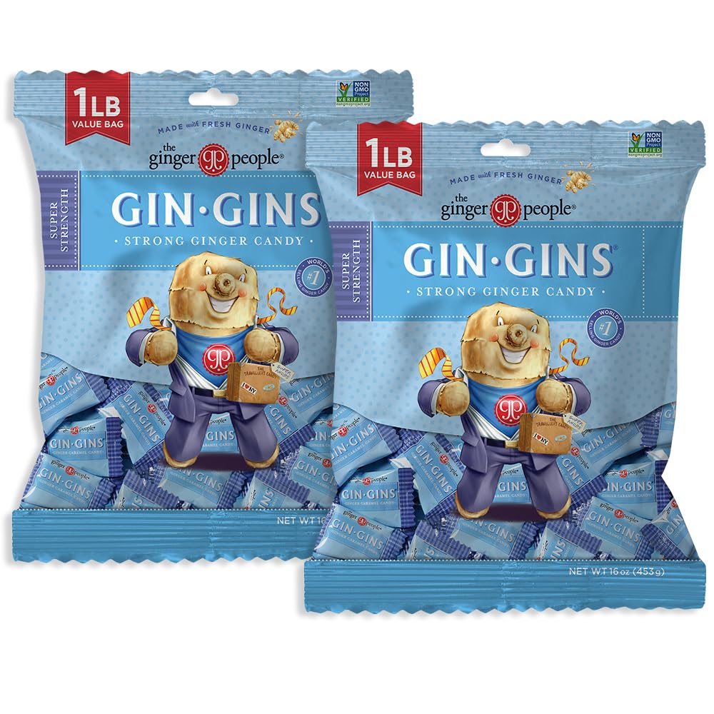 GIN GINS Spicy Apple Ginger Chews – Natural Fresh Ginger Candy by The Ginger People – Individually Wrapped Healthy Candy – Spicy Apple Ginger Flavor – Large 1 lb Bag (16oz) – Pack of 1
