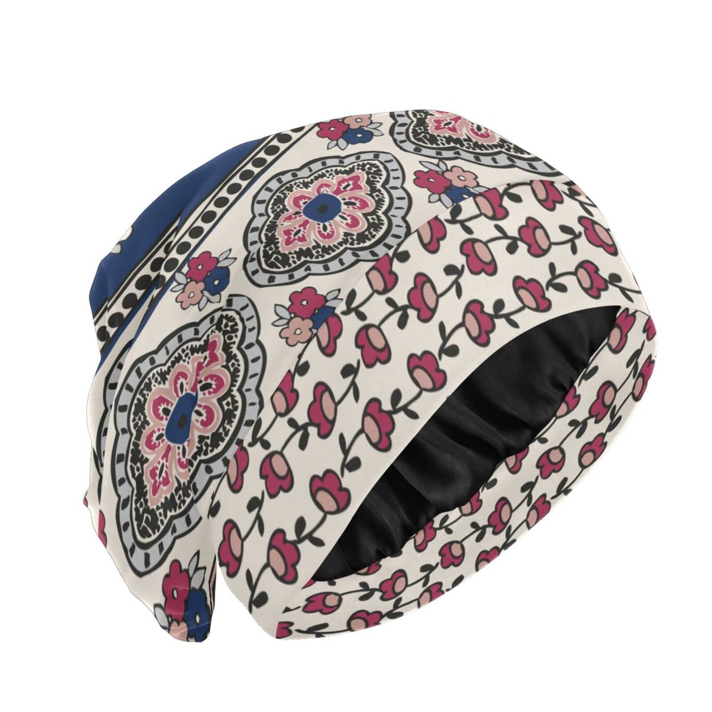 Satin Bonnet Lined Sleep Cap Hair Wrap Cover Slouchy Beanie for Curly Hair Protection for Gifts for Men Women Dark Blue Stars