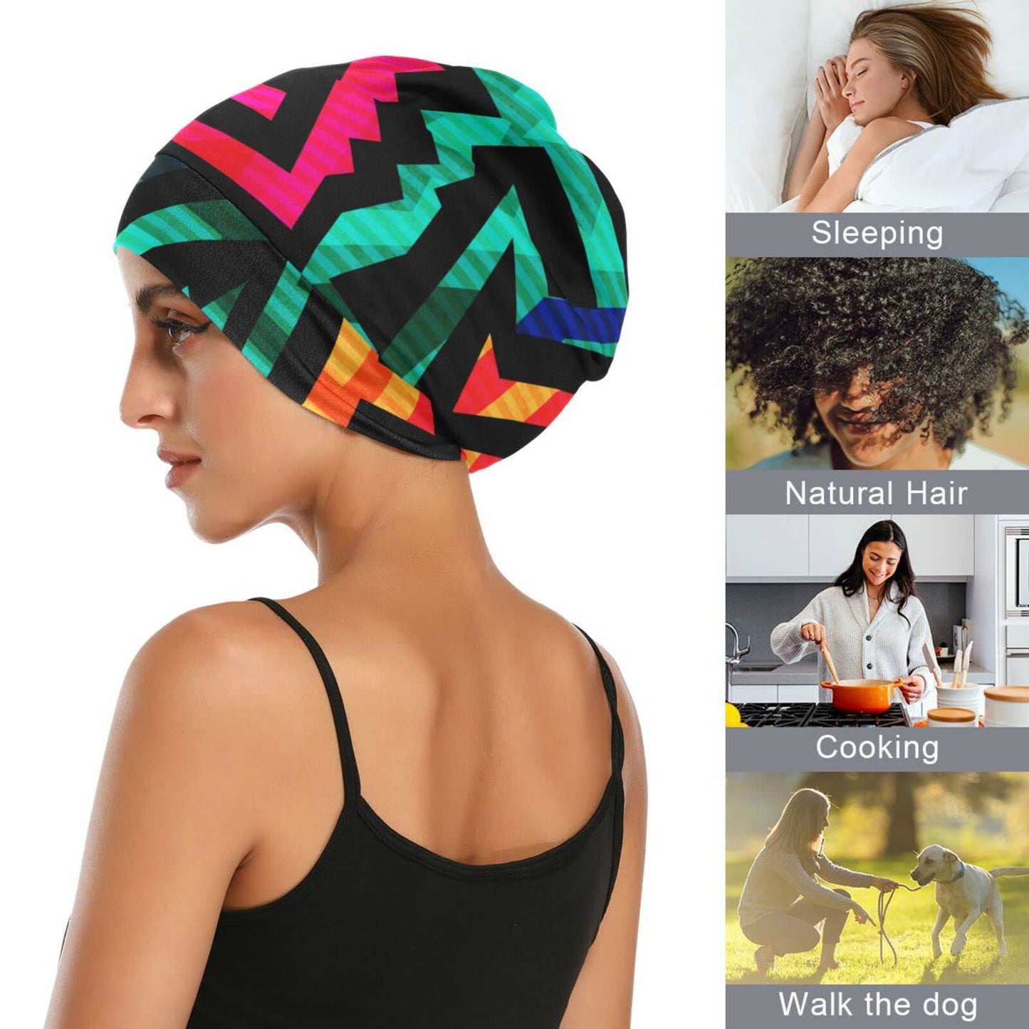 Satin Bonnet Lined Sleep Cap Hair Wrap Cover Slouchy Beanie for Curly Hair Protection for Gifts for Men Women Dark Blue Stars