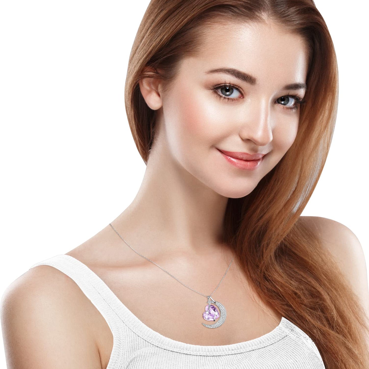 I Love You to the Moon and Back Half Moon Necklace Jewelry Birthday Gifts Mom Wife January February Birthstones Garnet Amethyst and More Stones 925 Sterling Silver