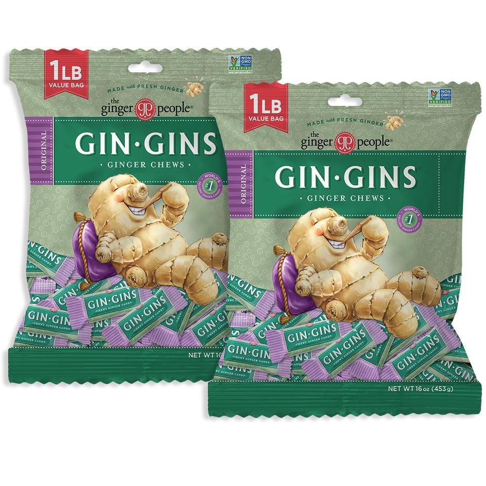 GIN GINS Spicy Apple Ginger Chews – Natural Fresh Ginger Candy by The Ginger People – Individually Wrapped Healthy Candy – Spicy Apple Ginger Flavor – Large 1 lb Bag (16oz) – Pack of 1