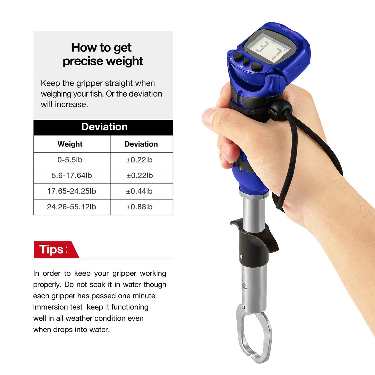 Piscifun Fish Gripper with Digital Fish Scale, Memory Function Fishing Scale, Save Up to Most 10 Set of Weight, Saltwater-Resistant, Portable Stainless Steel Fish Lip Gripper, Fishing Gear Gift
