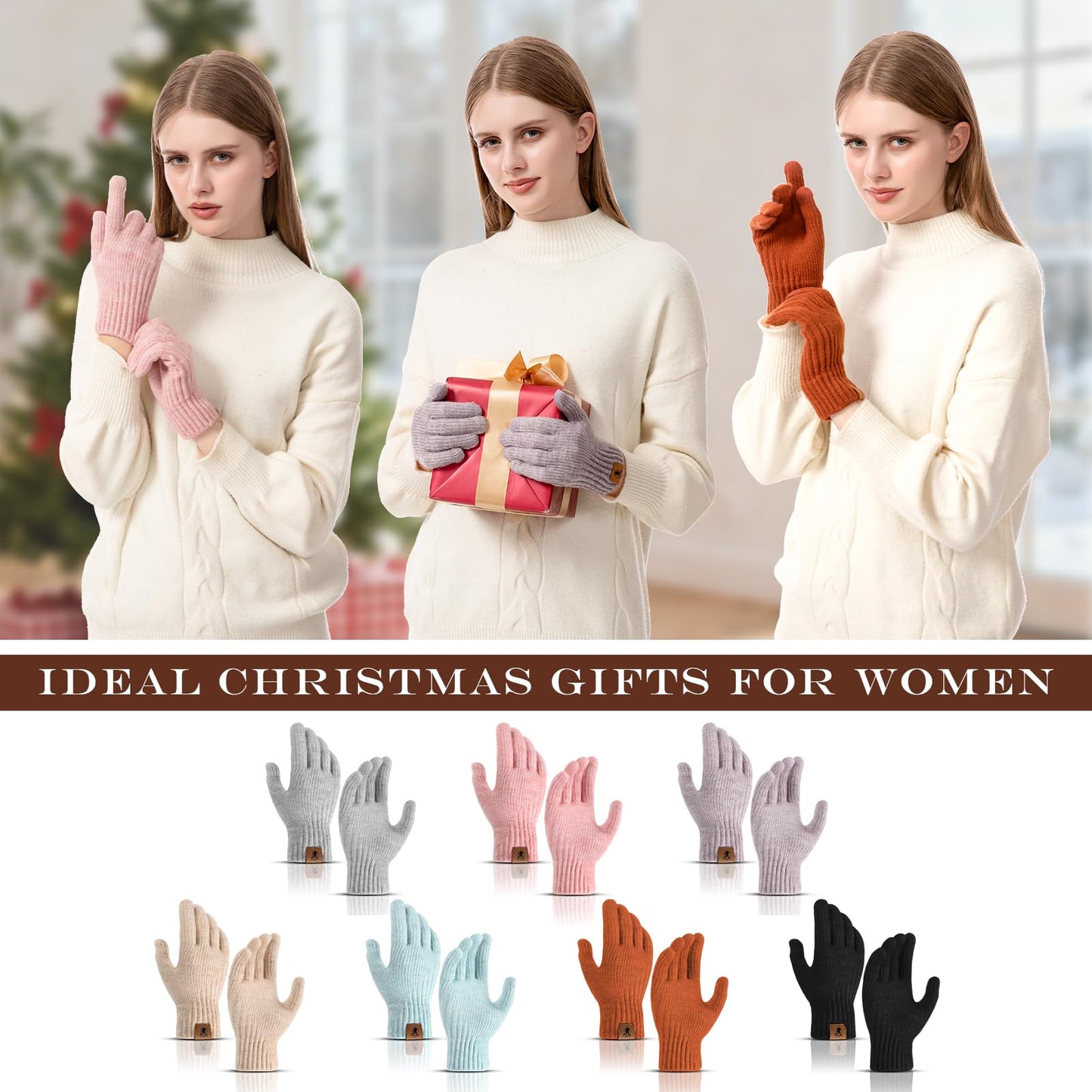 Winter Gloves for Women Upgraded Touch Screen Warm Knit Gloves for Working Driving Running