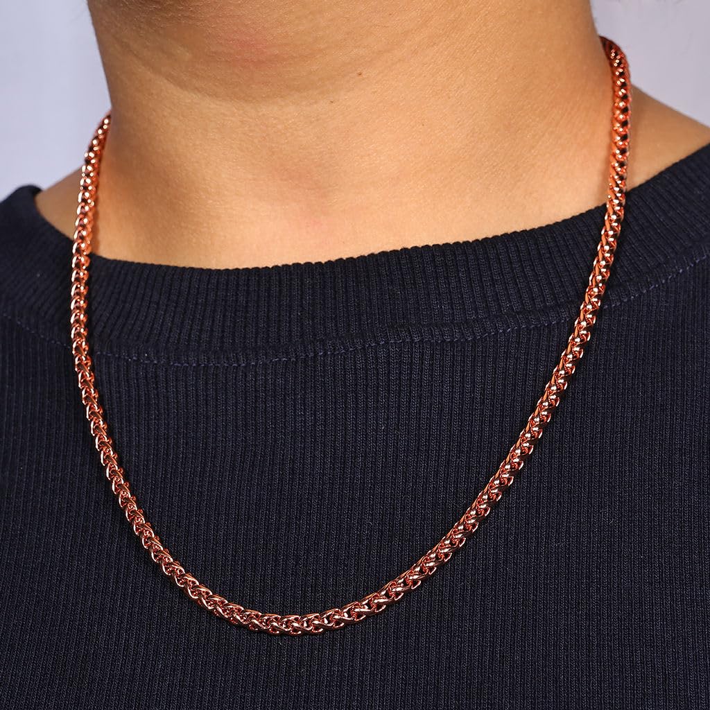 Pure Copper Rope Link Chain Necklace for Men & Women | Rose Gold Tone Handmade Jewelry | Wellness & Healing Benefits | Gift for Him or Her on Christmas, Valentine’s Day & Birthdays