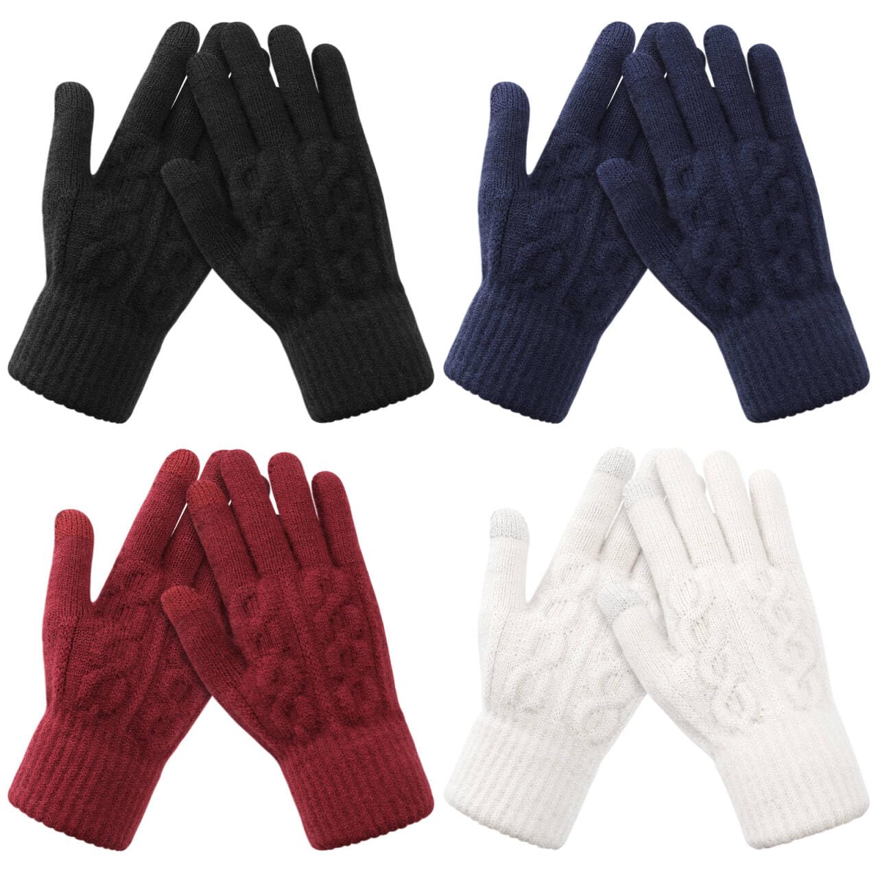 Pleneal 4 Pairs Winter Gloves for Women, Touchscreen Glove Womens Warm Lining Glove, Knitted Gloves for Cold Weather