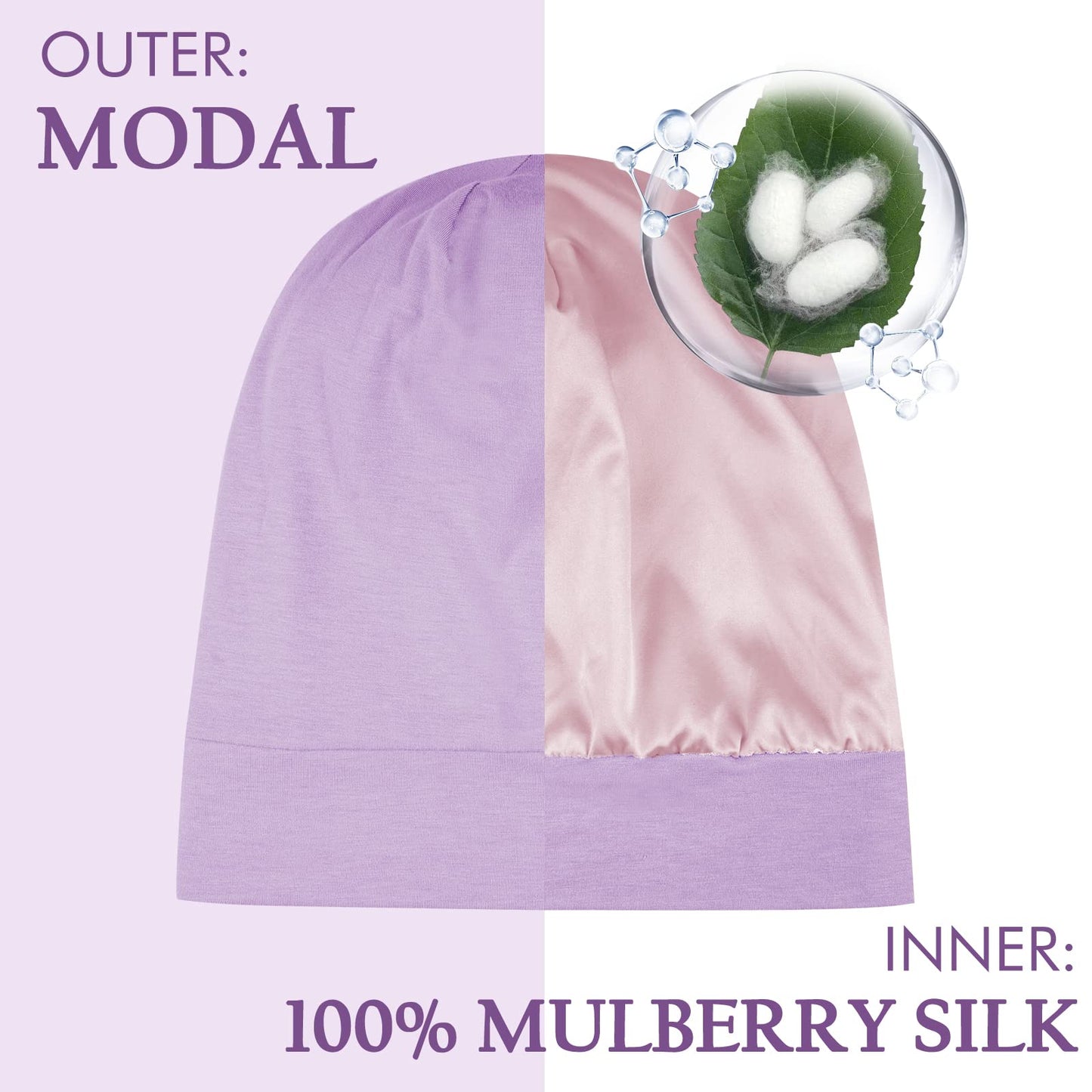 OLESILK 100% Mulberry Silk Bonnet for Sleeping Women, Silk Hair Wrap for Sleeping, Silk Sleep Bonnet for Women&Men, Real Silk, Not Satin, Reddish Brown