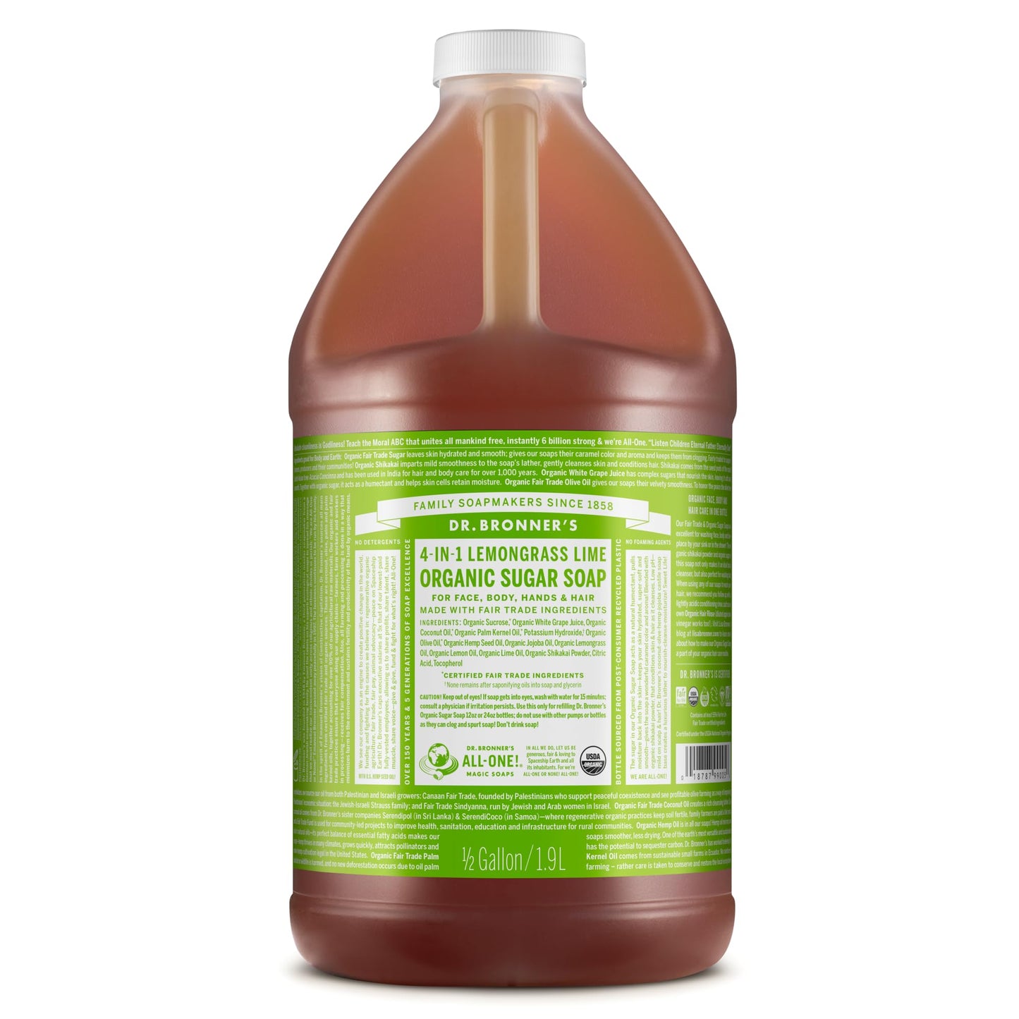Dr. Bronner's - Organic Sugar Soap (Lemongrass, 24 Ounce) - Made with Organic Oils, Sugar and Shikakai Powder, 4-in-1 Uses: Hands, Body, Face and Hair, Cleanses, Moisturizes and Nourishes, Vegan