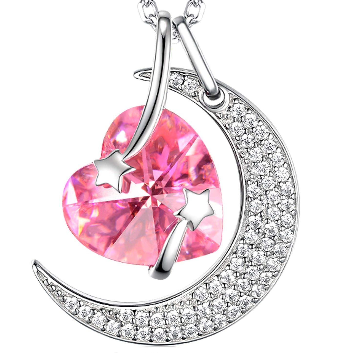 I Love You to the Moon and Back Half Moon Necklace Jewelry Birthday Gifts Mom Wife January February Birthstones Garnet Amethyst and More Stones 925 Sterling Silver