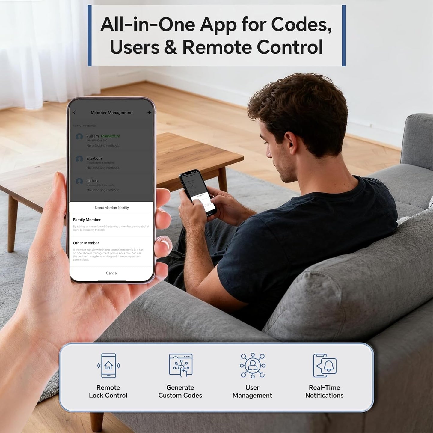 Smart Front Door Lock Set, Built-in WiFi, Keyless Entry Deadbolt with App Remote Control, Electronic Digital Touchscreen Keypad with Lever Handle, Fingerprint/Passcode/Fob/Key Unlock, Auto Lock