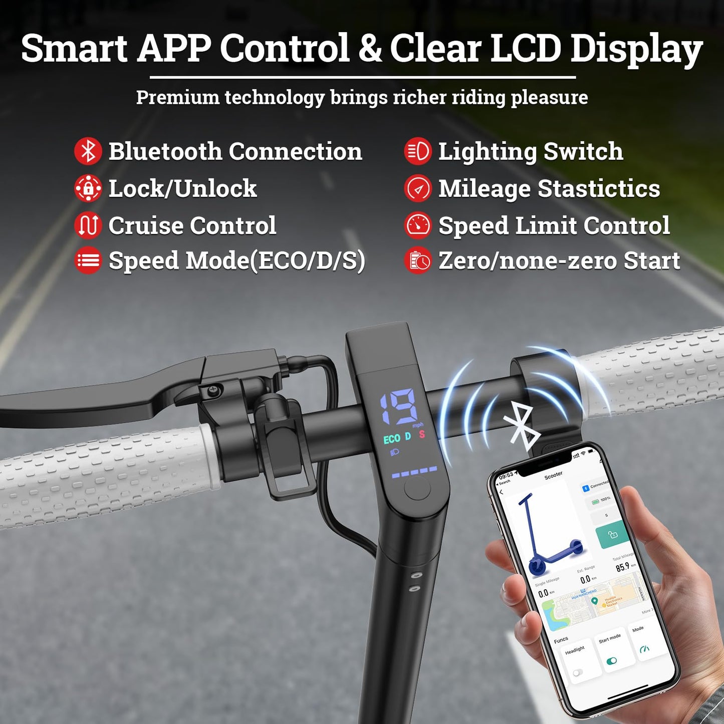 Electric Scooter for Adults, 350W/500W Motor, 16-22 Miles Range, 8.5"/10" Solid Tires, Dual Braking & Suspension, Folding Portable Commuting E-Scooter with App