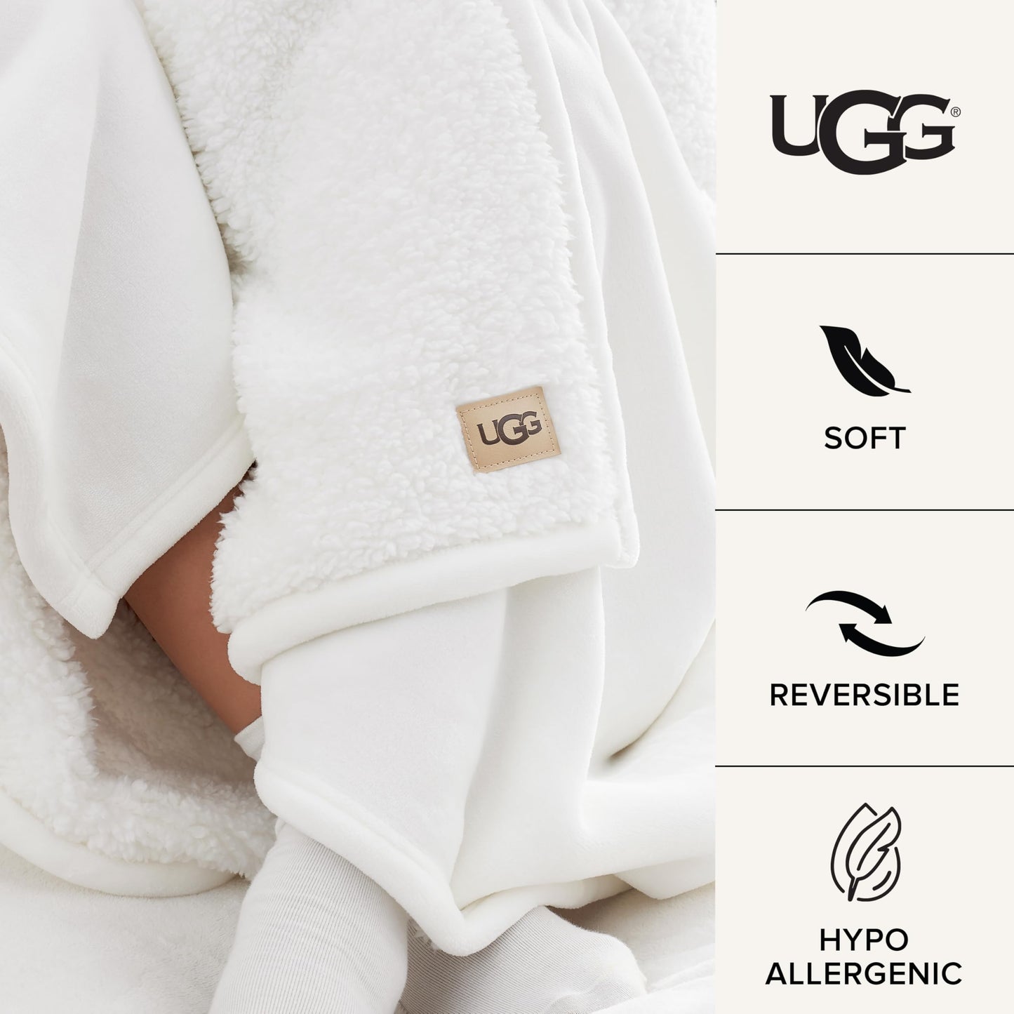 UGG Nita King/California King Blanket Fleece Fluffy Reversible Soft Fuzzy Bedding Cozy Plush Warm Oversized Blanket Machine Washable Bedroom Decor for Big Couch Bed, 110-inch x 90-inch, White Snow