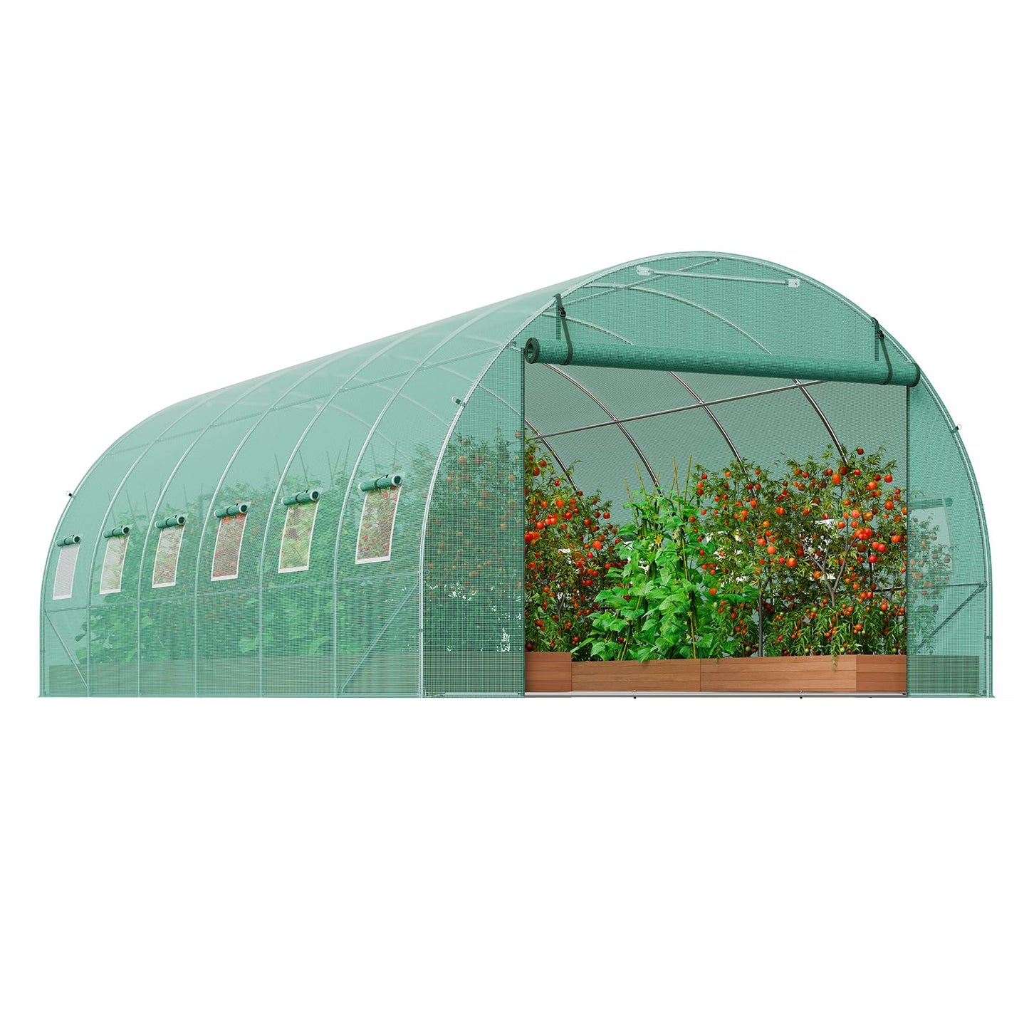 VEVOR Walk-in Tunnel Greenhouse, 9.6x6.4x6.2 ft Hoop House Greenhouse Tunnel, Plant Hot House with Galvanized Steel Frame, White PE Cover, Roll-up Zipper Door and 6 Windows for Outdoor