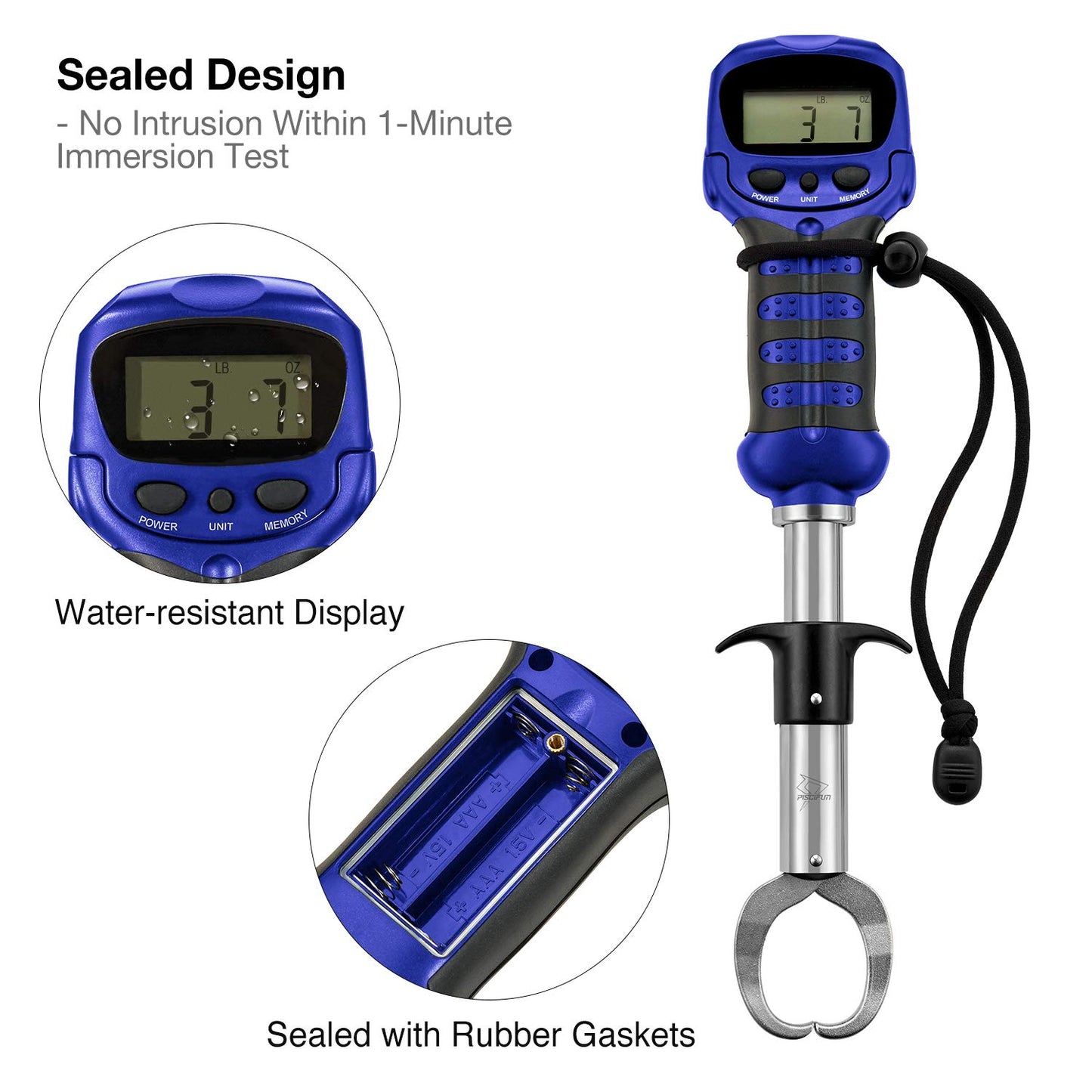Piscifun Fish Gripper with Digital Fish Scale, Memory Function Fishing Scale, Save Up to Most 10 Set of Weight, Saltwater-Resistant, Portable Stainless Steel Fish Lip Gripper, Fishing Gear Gift