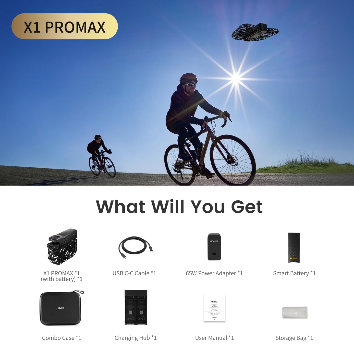 HOVERAir X1 PROMAX 8K Drone with Camera, Foldable Action Flying Camera with 42 KM/H Follow Speed, 15+ Fully Automatic Flight Modes, Fly Anywhere with OmniTerrain, SmoothCapture 2.0(Fly Joy Combo)