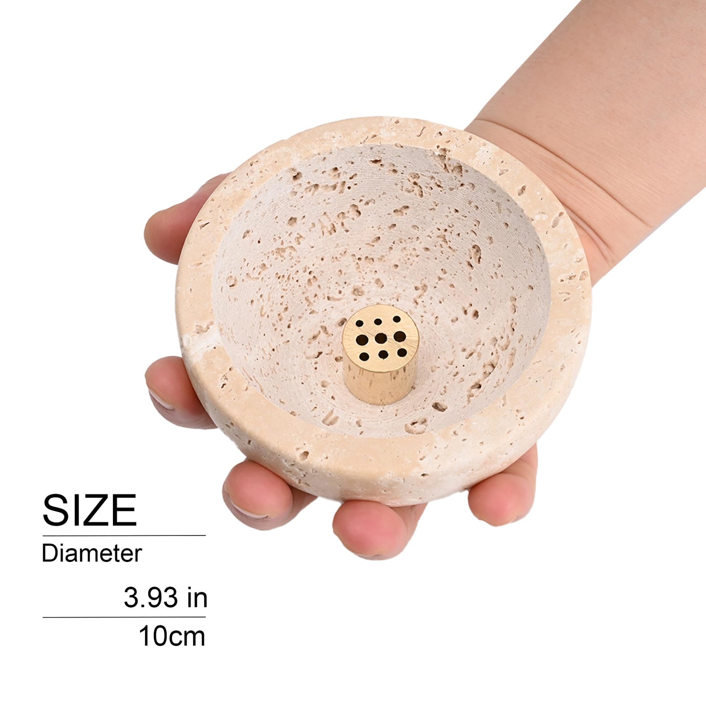 Handmade Travertine Stone Incense Resin Burner Holder – Natural Stone Incense Burner with Brass Insert for Home Decor & Relaxation
