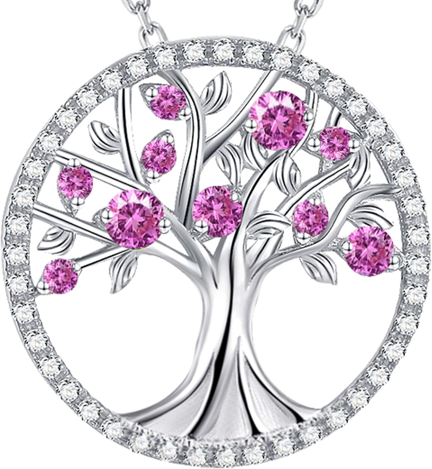 Tree of Life Necklace Birthday Gifts for Wife Mom January February Birthstones Necklace Garnet Amethyst and More Stones Jewelry 925 Sterling Silver