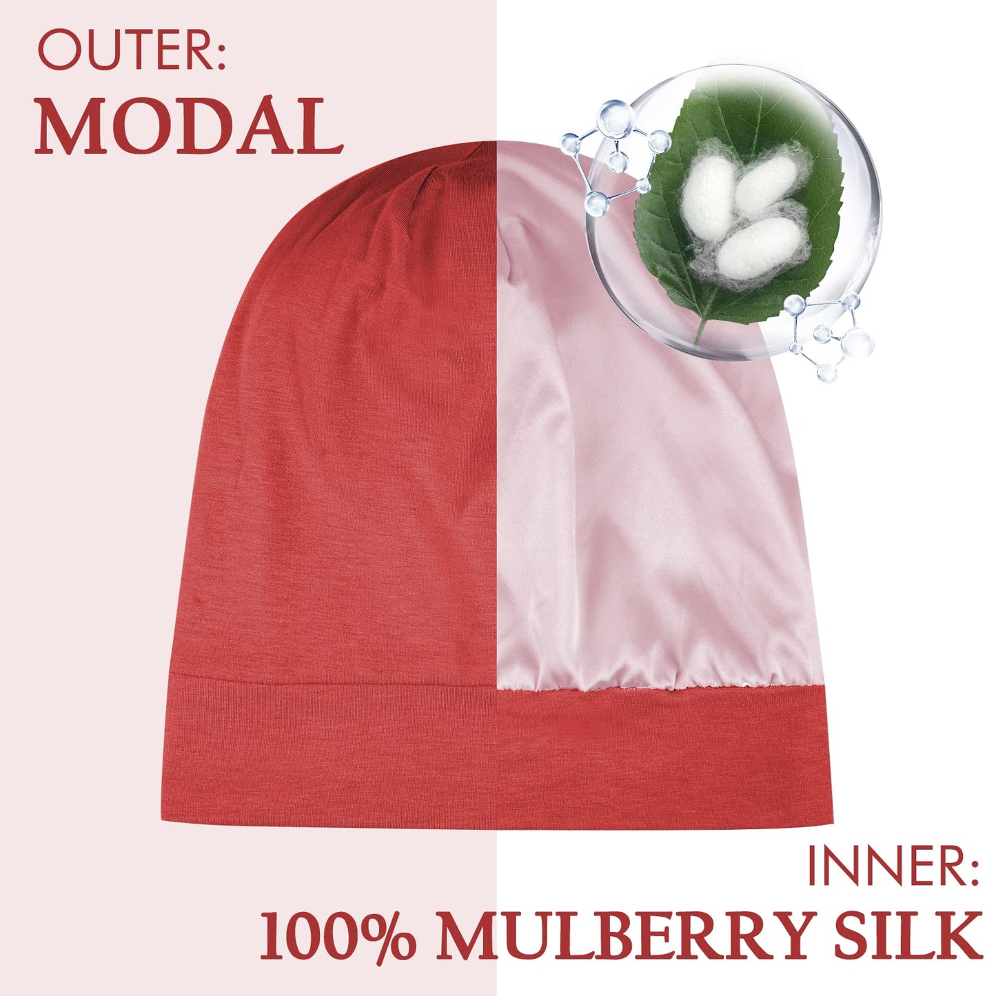 OLESILK 100% Mulberry Silk Bonnet for Sleeping Women, Silk Hair Wrap for Sleeping, Silk Sleep Bonnet for Women&Men, Real Silk, Not Satin, Reddish Brown
