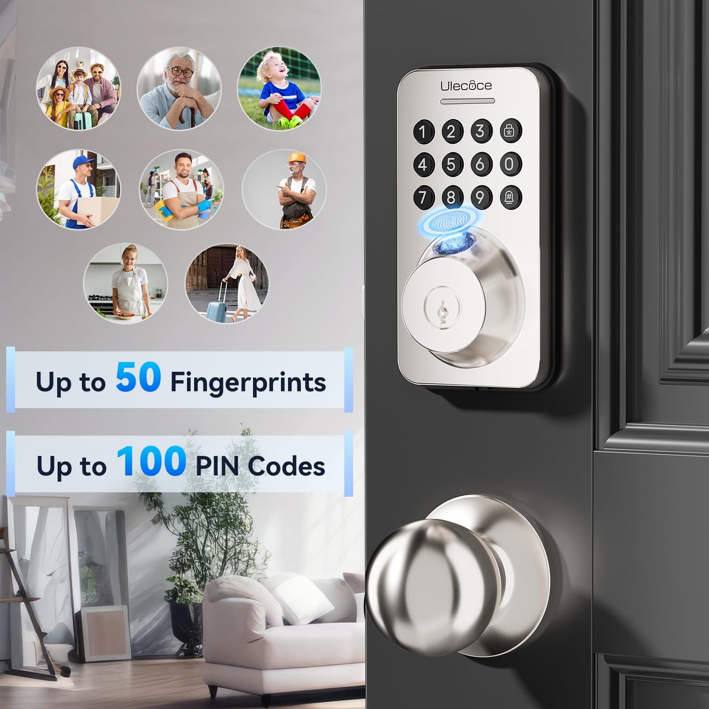 Fingerprint Keypad Deadbolt with Handle Set, Keyless Entry Door Lock, Door Locks for Front Door Lock Set, App Control, Auto Locking, Easy to Install, Matte Black