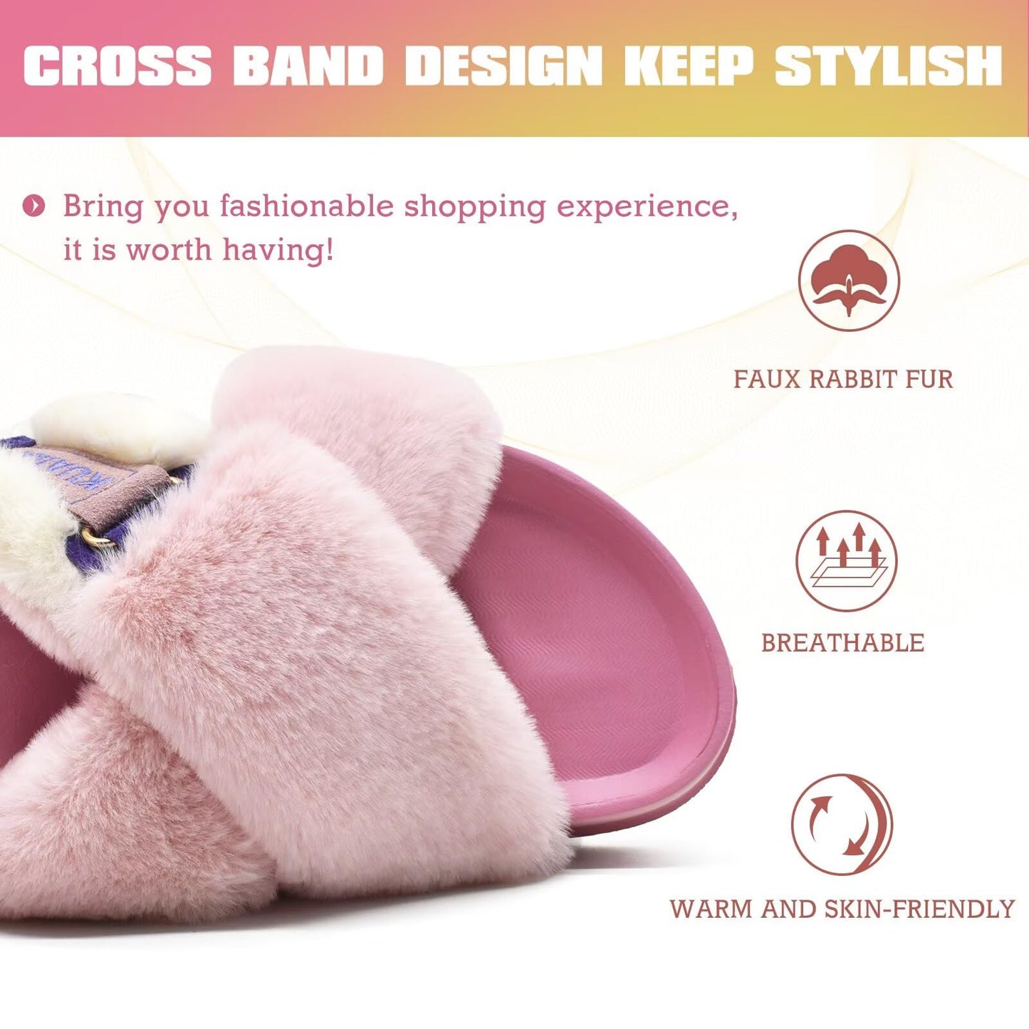 KuaiLu Womens Fuzzy Criss Cross Band Platform Slippers Arch Support Furry Faux Fur Ladies Open Toe Cozy Soft Plush Fleece Comfy House Shoes Sandals