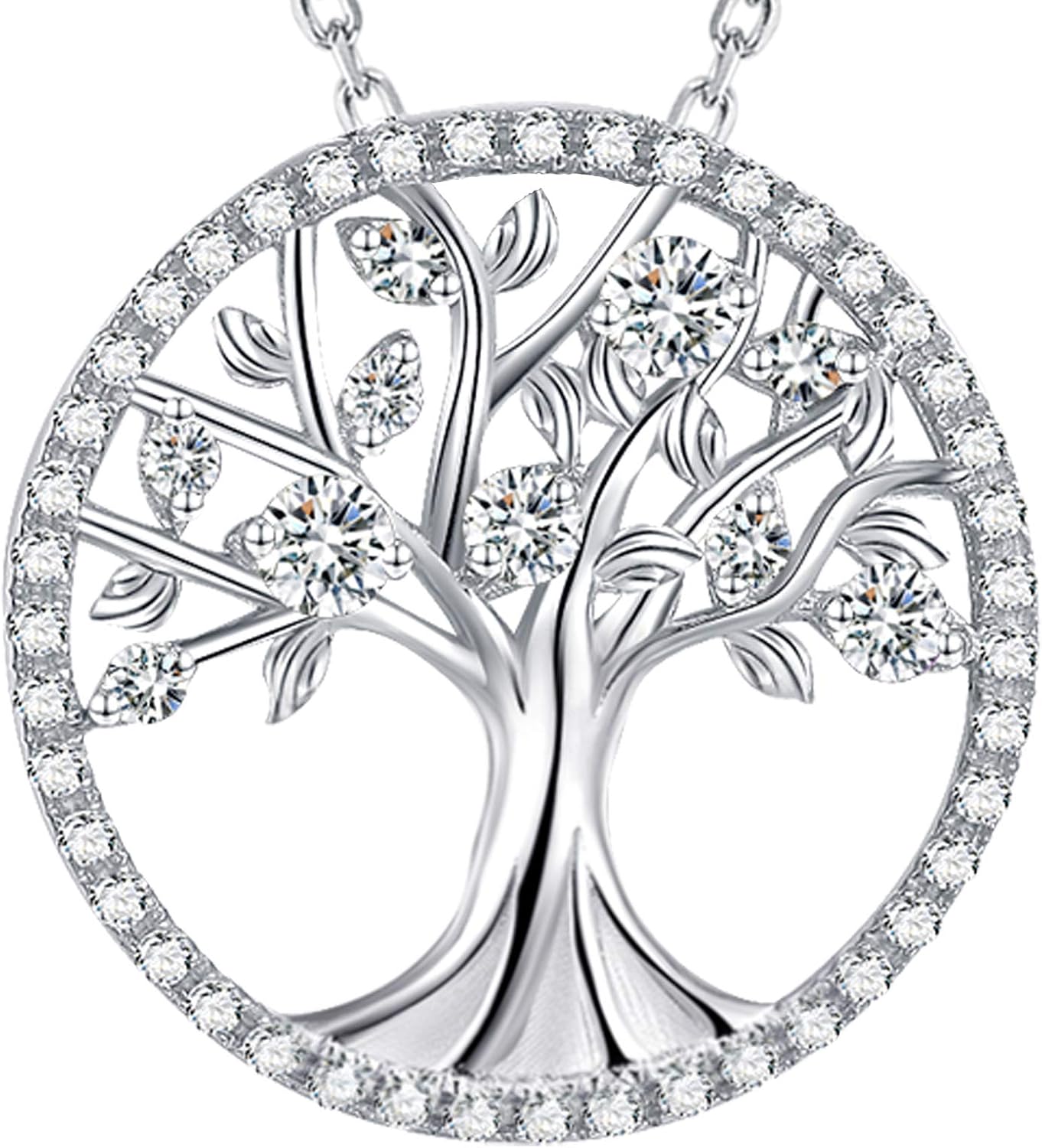 Tree of Life Necklace Birthday Gifts for Wife Mom January February Birthstones Necklace Garnet Amethyst and More Stones Jewelry 925 Sterling Silver
