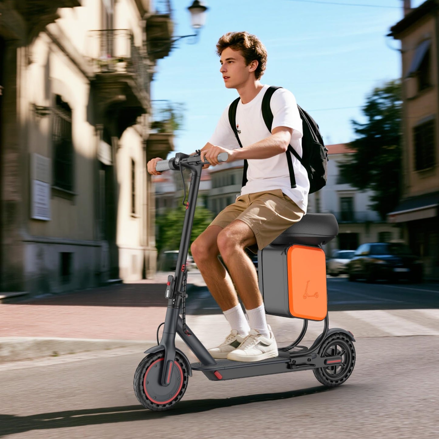 Electric Scooter for Adults, 350W/500W Motor, 16-22 Miles Range, 8.5"/10" Solid Tires, Dual Braking & Suspension, Folding Portable Commuting E-Scooter with App
