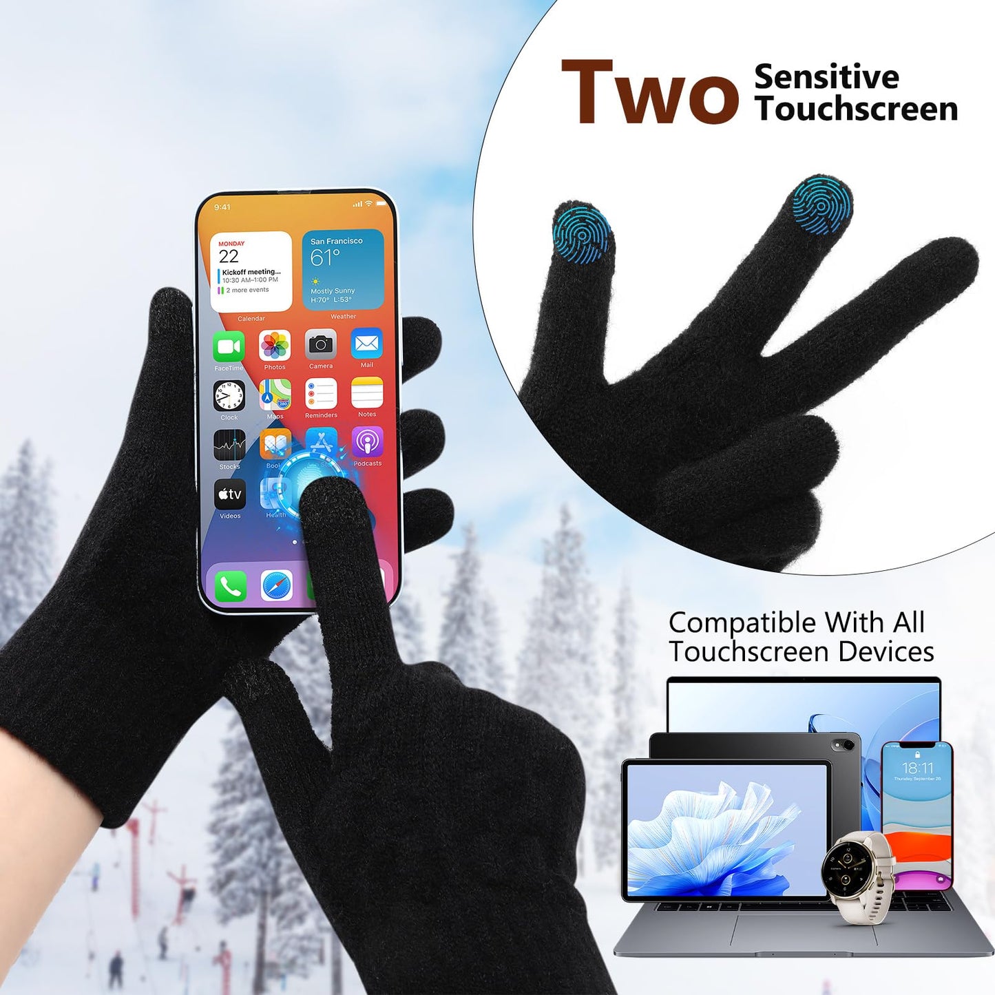 Pleneal 4 Pairs Winter Gloves for Women, Touchscreen Glove Womens Warm Lining Glove, Knitted Gloves for Cold Weather