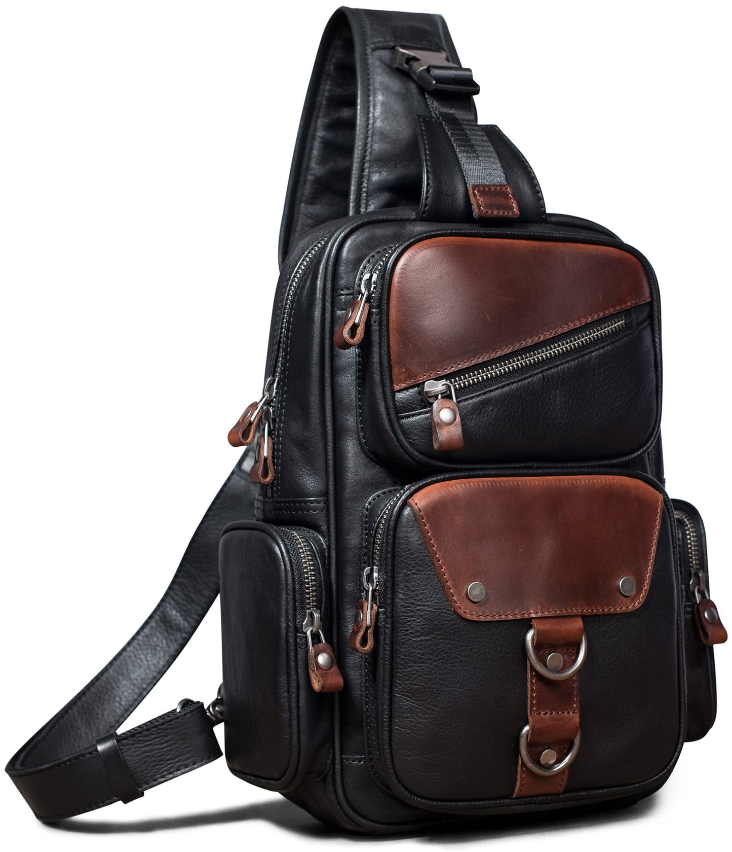 Genuine Leather Sling Bag for Men Large Crossbody Shoulder Bag Casual Sling Backpack Anti-Theft Travel Chest Purse