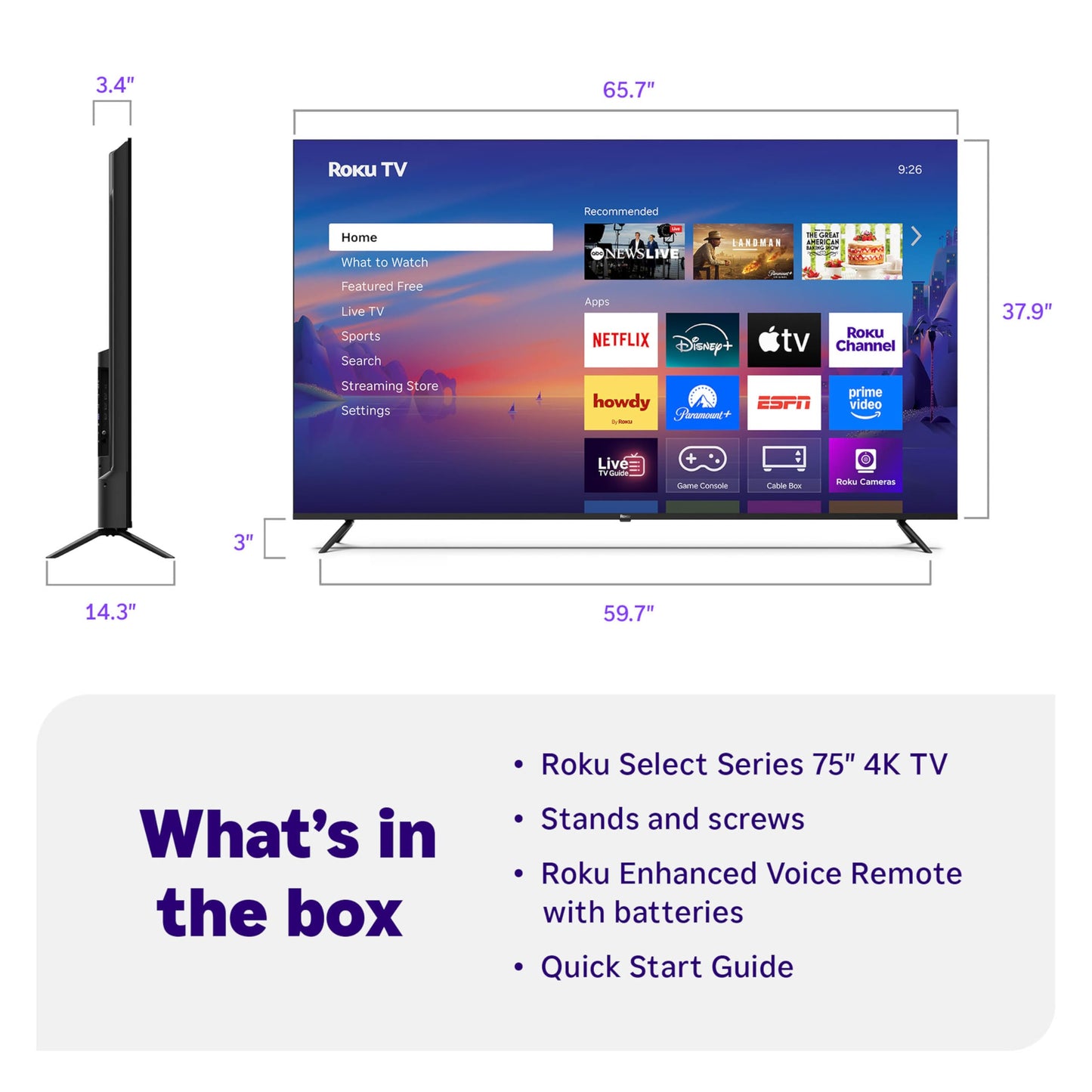 Roku Smart TV – 43-Inch Select Series, 4K HDR TV – RokuTV with Enhanced Voice Remote – Flat Screen LED Television with Wi-Fi for Streaming Live Local News, Sports, Family Entertainment