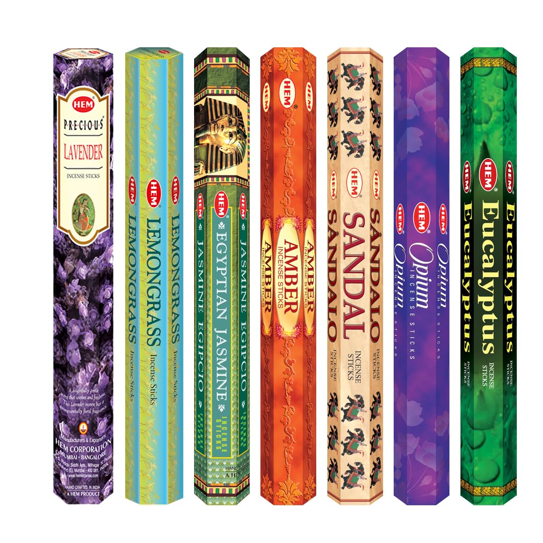 HEM Assorted Hexa Incense Sticks – Pack of 6 Fragrance Sticks (Each Tube Contains 20 Sticks) – Long-Lasting Aromatherapy for Meditation, Relaxation, Yoga, and Home Fragrance