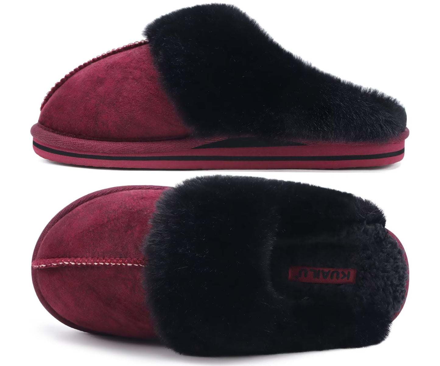 KuaiLu Womens Fluff Dual Memory Foam Slippers Ladies Cozy Arch Support Warm Scuff Slippers Slip on Comfy Winter House Shoes with Non-Slip Indoor Outdoor Hard Sole