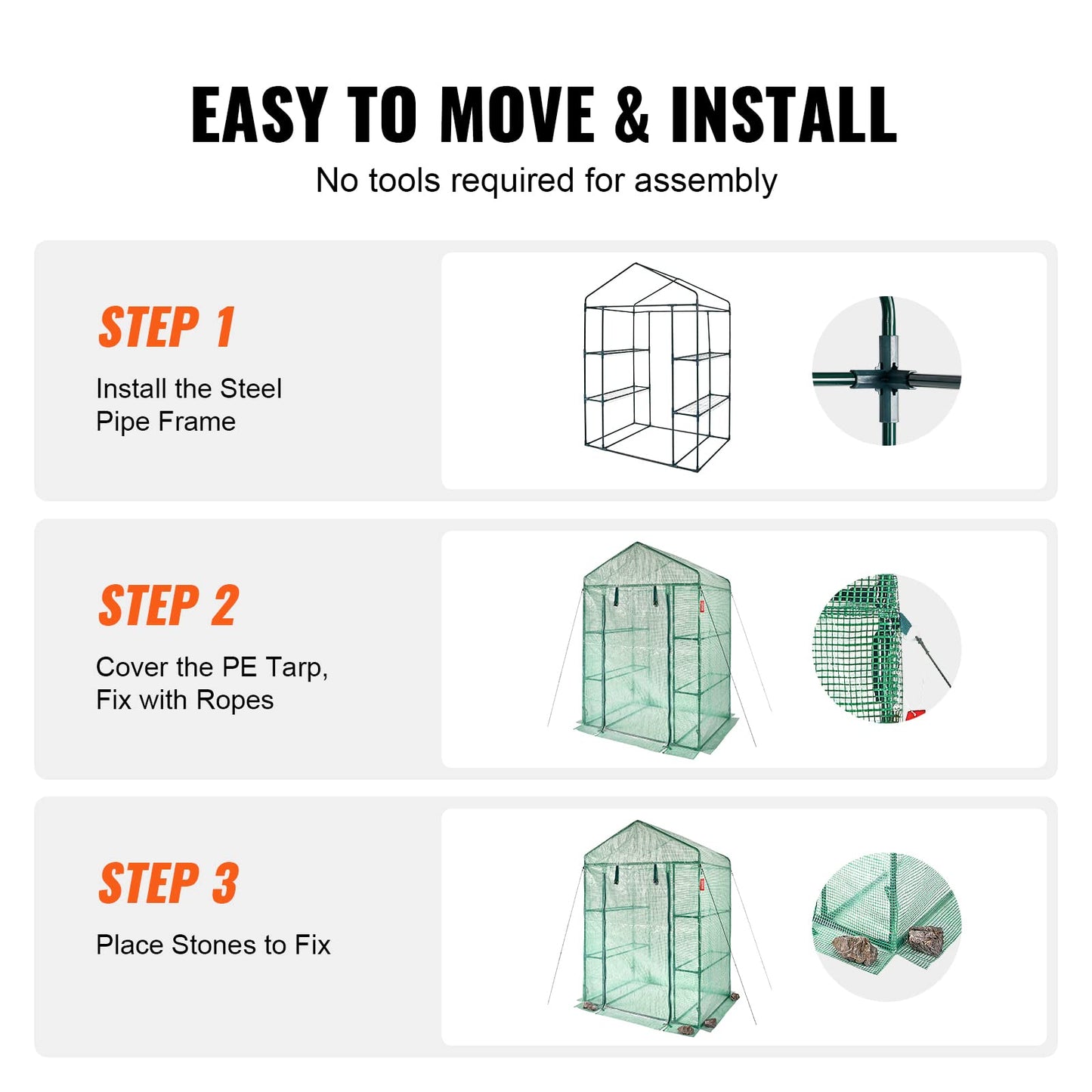 VEVOR Walk-in Tunnel Greenhouse, 9.6x6.4x6.2 ft Hoop House Greenhouse Tunnel, Plant Hot House with Galvanized Steel Frame, White PE Cover, Roll-up Zipper Door and 6 Windows for Outdoor