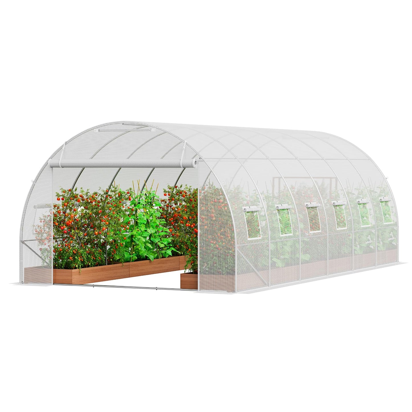 VEVOR Walk-in Tunnel Greenhouse, 9.6x6.4x6.2 ft Hoop House Greenhouse Tunnel, Plant Hot House with Galvanized Steel Frame, White PE Cover, Roll-up Zipper Door and 6 Windows for Outdoor